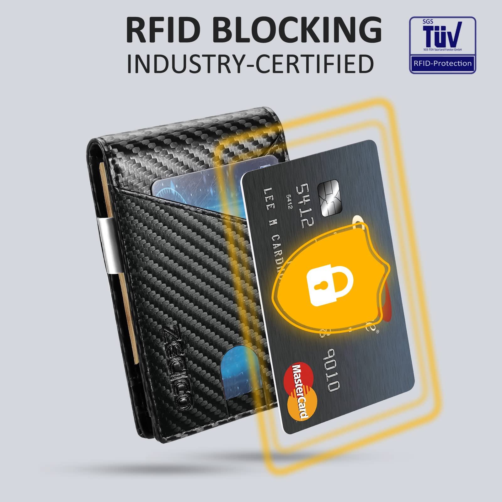 ZECICO Slim Minimalist Wallet for Men Bifold Leather Card Holder RFID Blocking Travel Purse with Money Clip ID Window Carbon Black - View 4 of 7