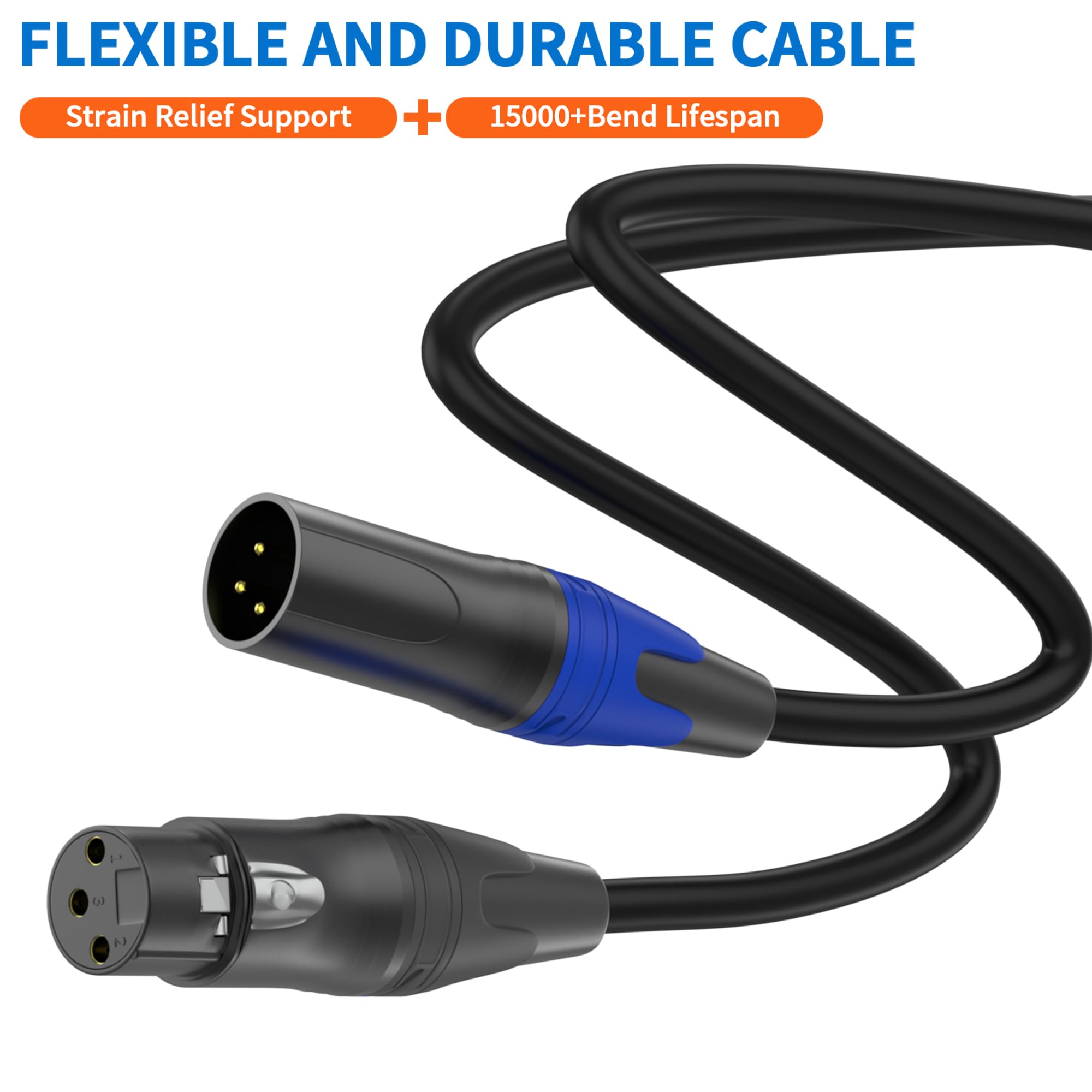 LanSenSu XLR Splitter Cable, 1 Female to 2 Male Patch Y Cable Balanced Microphone Splitter Cord Audio Adaptor 6.6ft (1Pack) - View 6 of 9