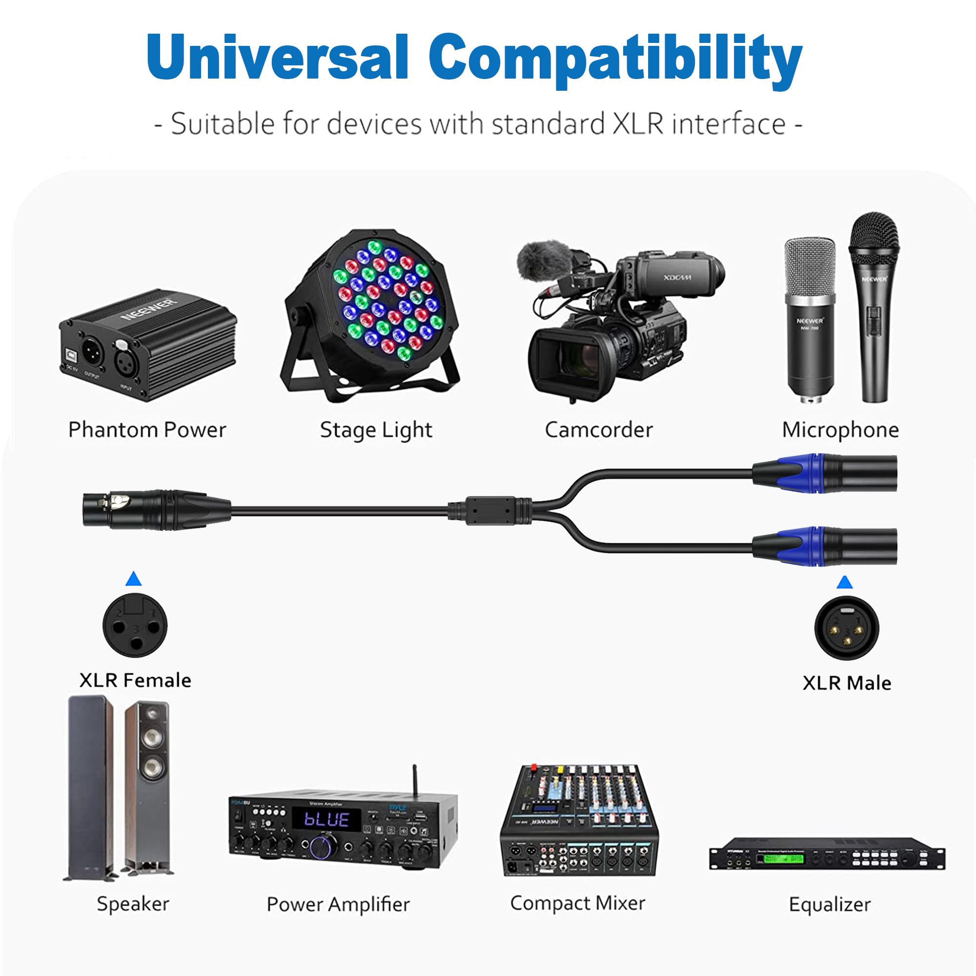 LanSenSu XLR Splitter Cable, 1 Female to 2 Male Patch Y Cable Balanced Microphone Splitter Cord Audio Adaptor 6.6ft (1Pack) - View 8 of 9