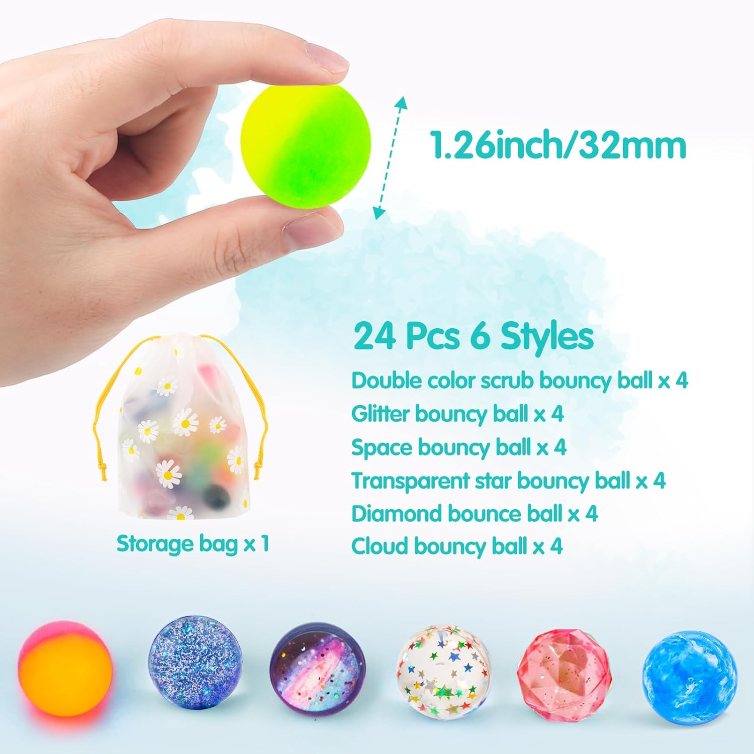 Ecoofor Ecoofor 24 Pieces Bouncy Balls 32mm High Bounce Balls Toys for Kids Party Favors Birthdays and Classroom Fun - View 2 of 7