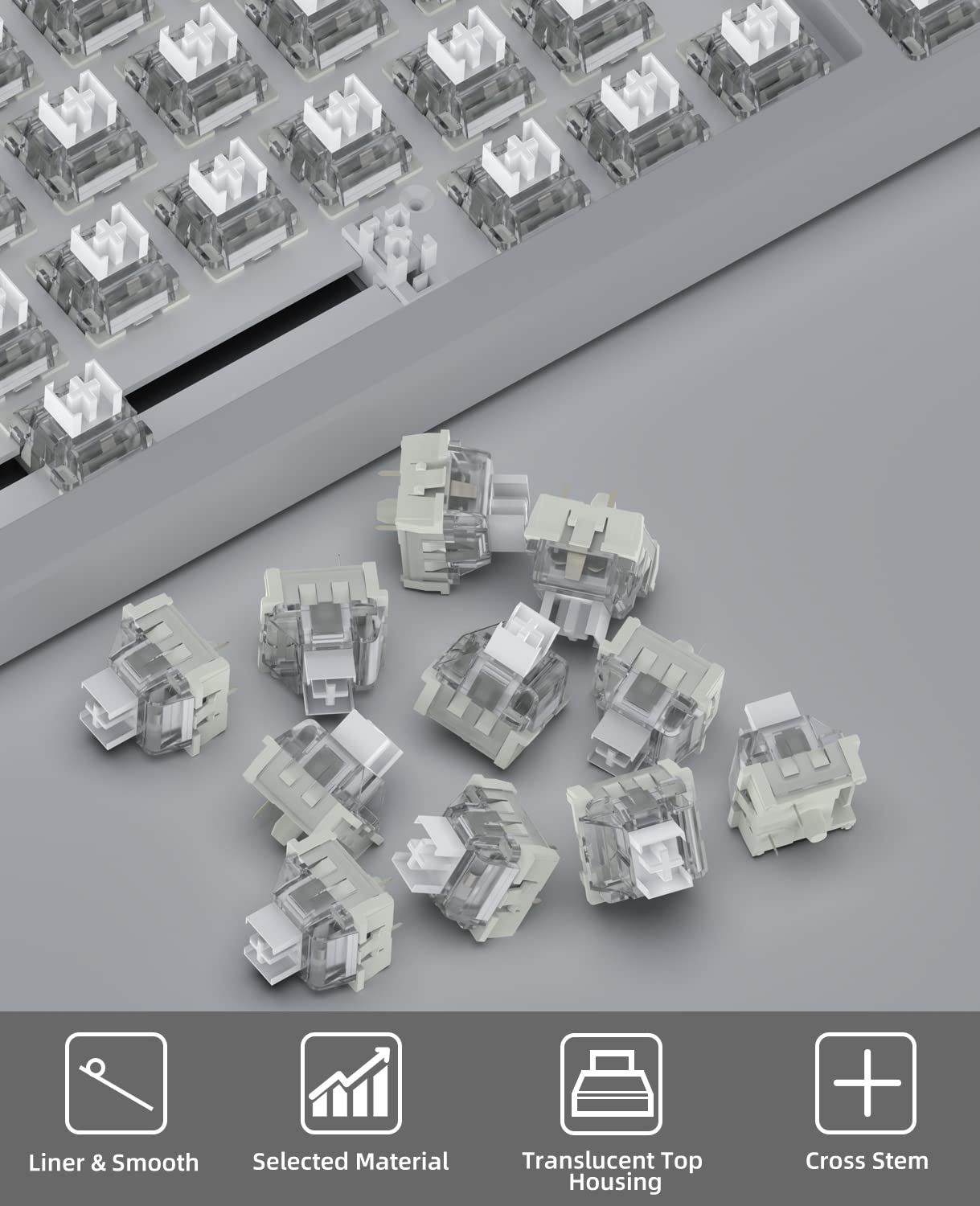 MAGIC-REFINER x Creamy White Switches for Mechanical Keyboard DIY, 42gf Linear Keyswitch 3 Pins, Pre Lubed with POM Stem Compatible for MX Mechanical - View 5 of 7