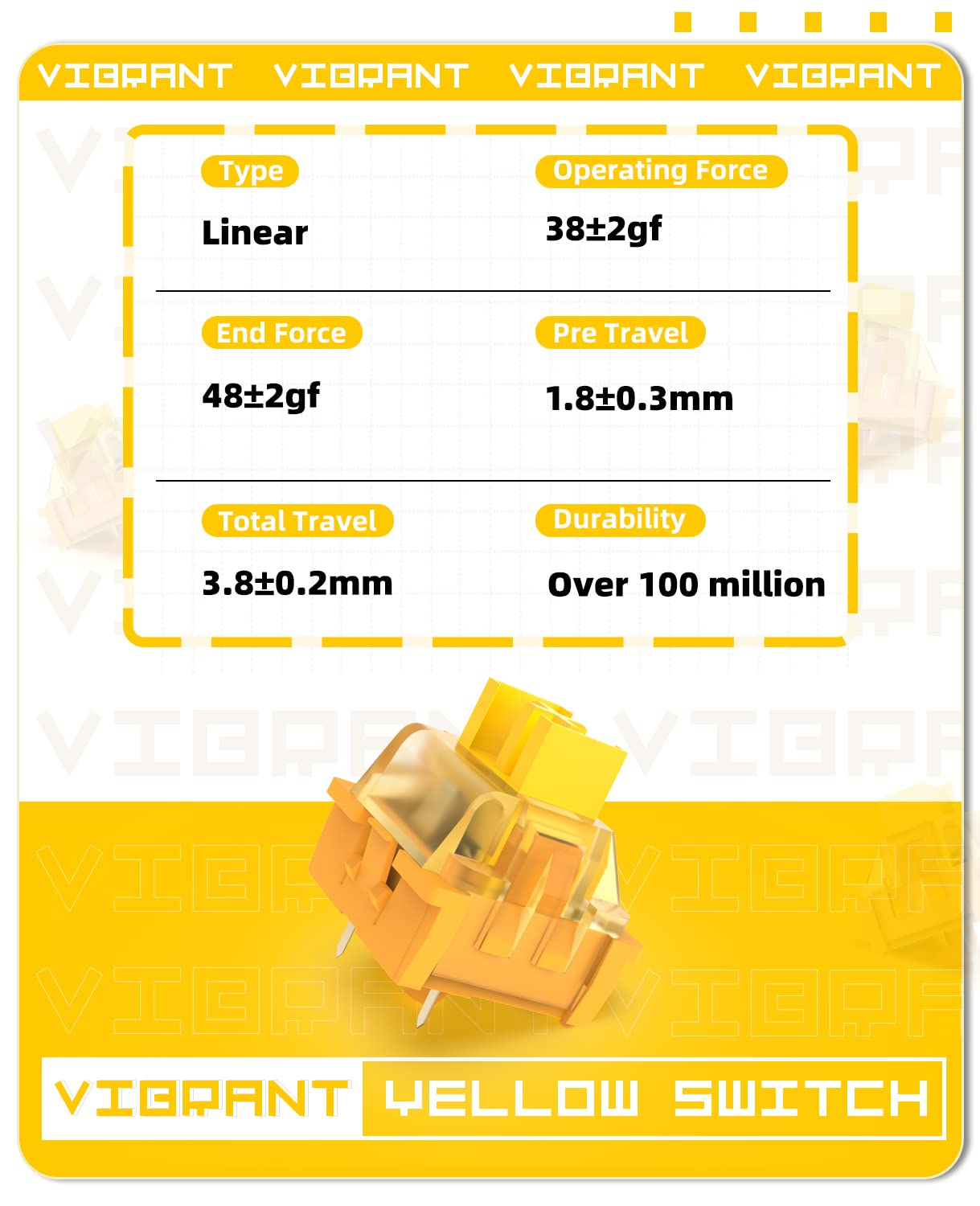 MAGIC-REFINER x Banana Yellow Switches for Mechanical Keyboard DIY, 38gf Linear Keyswitch 3 Pins, Pre Lubed with POM Stem Compatible for MX - View 2 of 8
