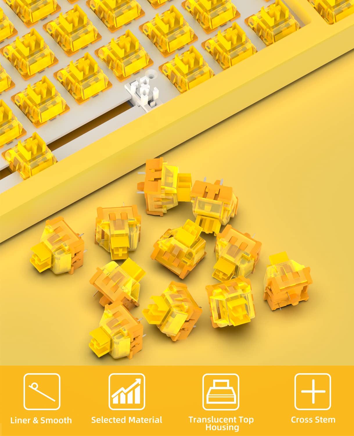 MAGIC-REFINER x Banana Yellow Switches for Mechanical Keyboard DIY, 38gf Linear Keyswitch 3 Pins, Pre Lubed with POM Stem Compatible for MX - View 4 of 8