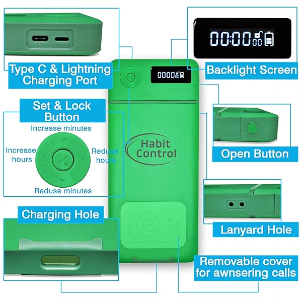 Habit Control Timed Lock Box for Phones: Control Smartphone Addiction & Boost Self-Discipline - Perfect for Teachers & Home Use (Green) - View 5 of 9