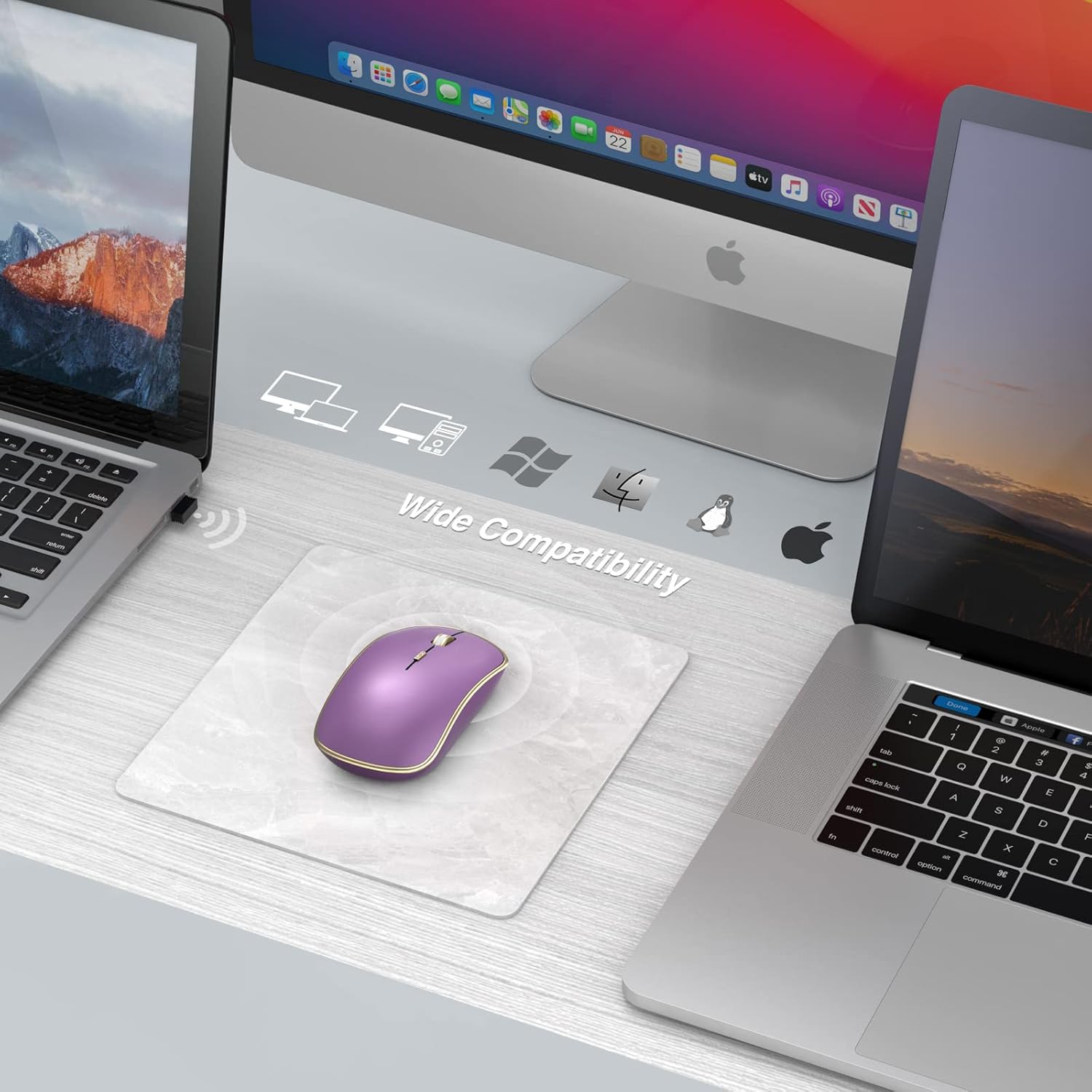 JOYACCESS JOYACCESS Wireless Mouse Portable Ergonomic 2.4G with 5 DPI Levels for Desktop Notebook PC Laptop Purple - View 7 of 9