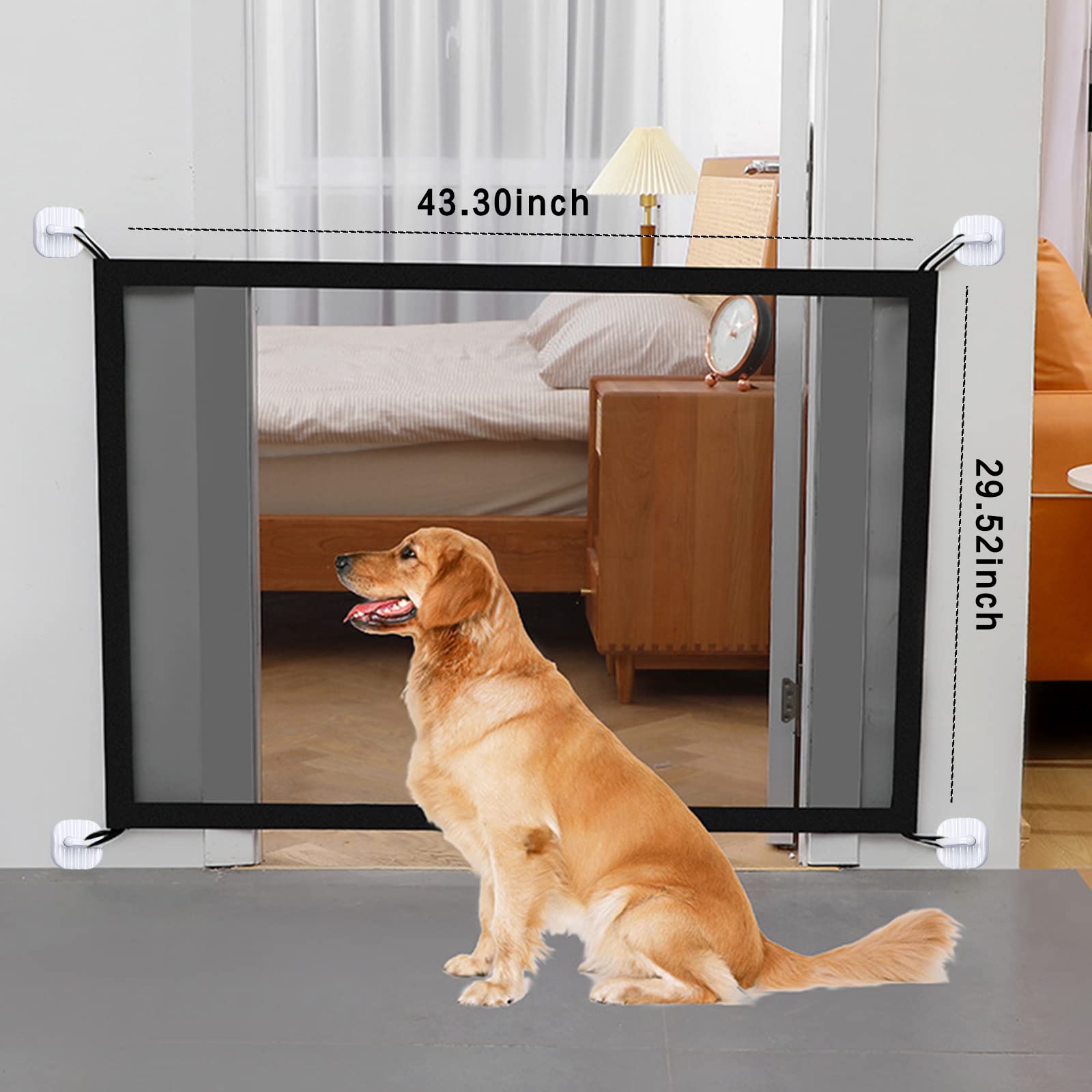Wubuoxu Portable Folding Dog Gates for House Indoor Use Magic Mesh Doggy Door for Stairs and Doorways 29.52 X 43.3 with Sticky Hooks and Steel Poles - View 3 of 7