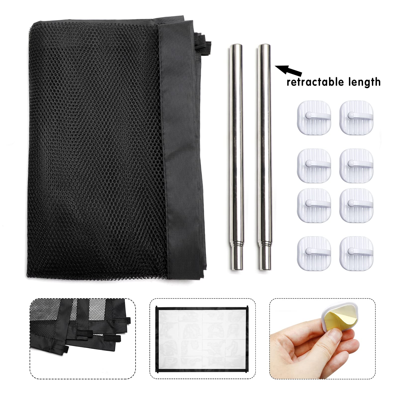 Wubuoxu Portable Folding Dog Gates for House Indoor Use Magic Mesh Doggy Door for Stairs and Doorways 29.52 X 43.3 with Sticky Hooks and Steel Poles - View 5 of 7