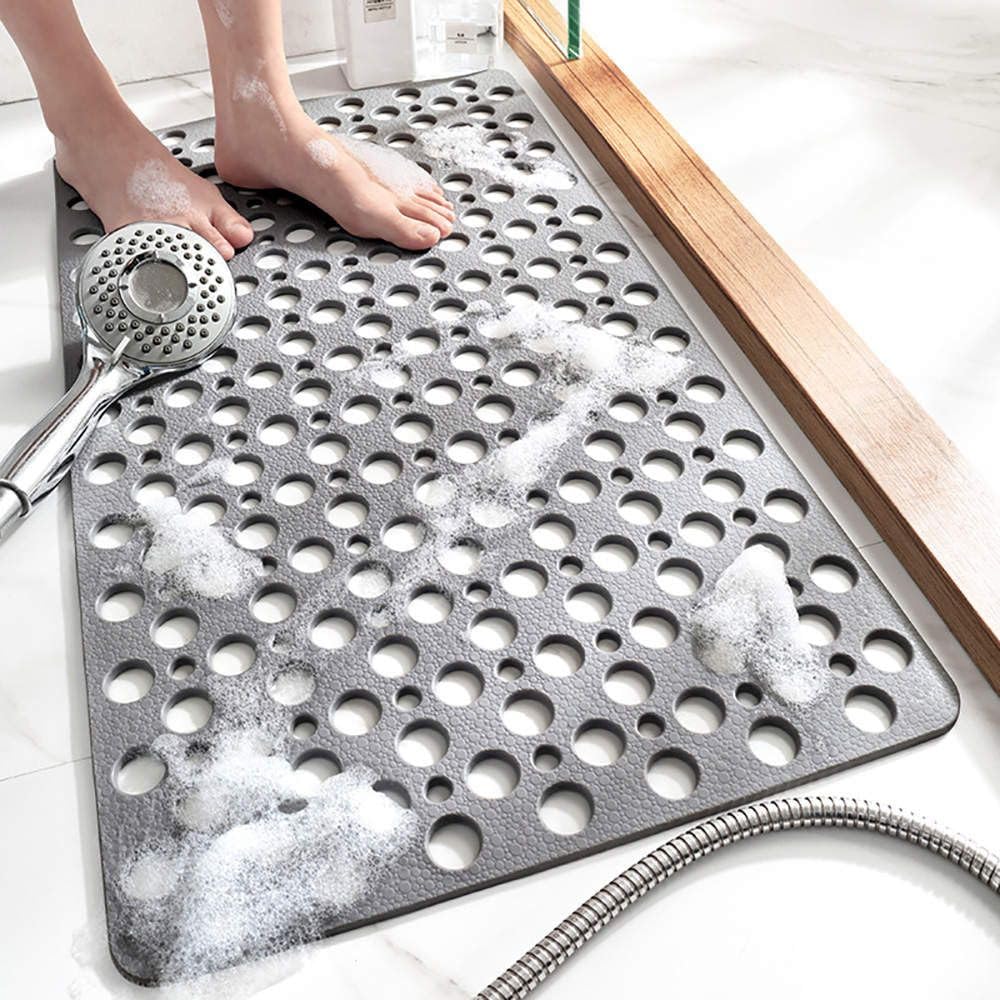 TEMIR TEMIR Non Slip Bathtub and Shower Mat 30x17 in Soft Machine Washable with Suction Cups and Drain Holes Easy Dry Gray