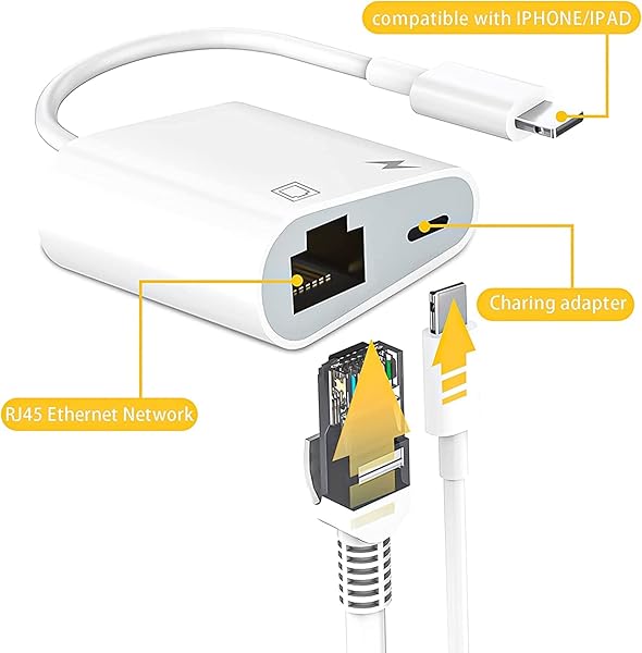 MOVESPEED Apple MFi Certified Lightning to Ethernet Adapter 2 in 1 RJ45 Network Adapter for iPhone iPad iPod Supports 100Mbps Plug and Play - View 4 of 11