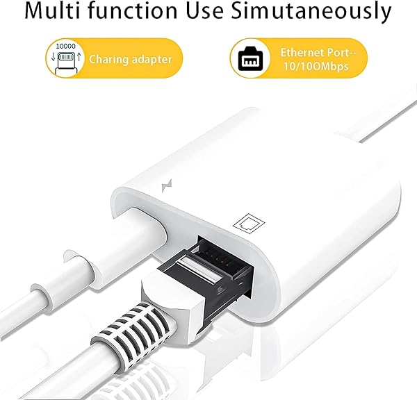 MOVESPEED Apple MFi Certified Lightning to Ethernet Adapter 2 in 1 RJ45 Network Adapter for iPhone iPad iPod Supports 100Mbps Plug and Play - View 5 of 11