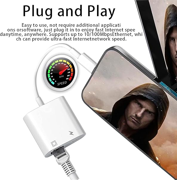 MOVESPEED Apple MFi Certified Lightning to Ethernet Adapter 2 in 1 RJ45 Network Adapter for iPhone iPad iPod Supports 100Mbps Plug and Play - View 6 of 11