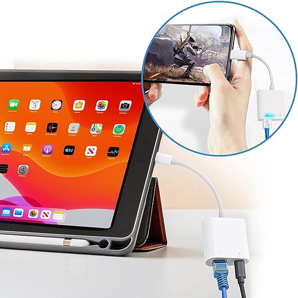 MOVESPEED Apple MFi Certified Lightning to Ethernet Adapter 2 in 1 RJ45 Network Adapter for iPhone iPad iPod Supports 100Mbps Plug and Play - View 8 of 11