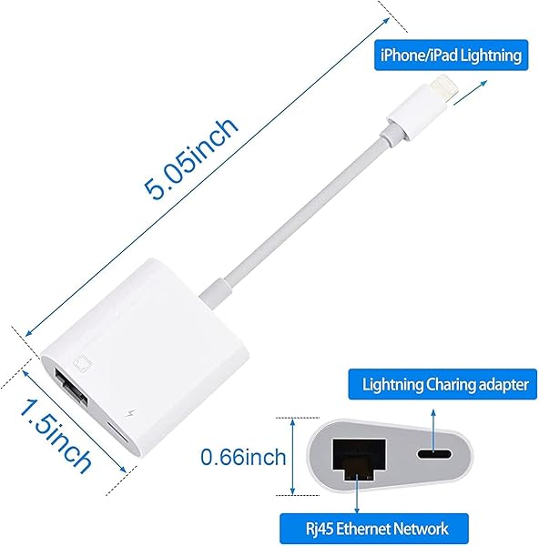 MOVESPEED Apple MFi Certified Lightning to Ethernet Adapter 2 in 1 RJ45 Network Adapter for iPhone iPad iPod Supports 100Mbps Plug and Play - View 10 of 11