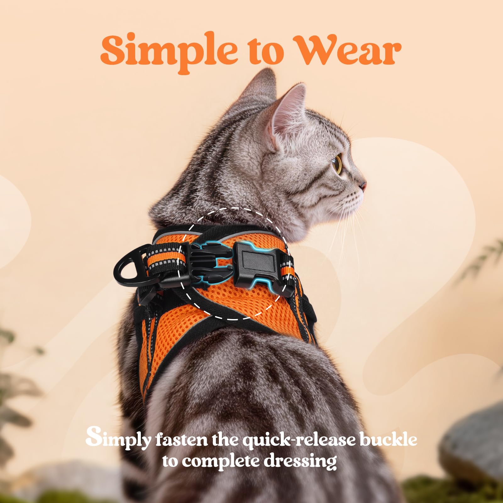 rabbitgoo Rabbitgoo Cat Harness and Leash Set Adjustable Soft Escape Proof Vest for Cats Light Orange M Comfortable Outdoor Walking Gear - View 4 of 9