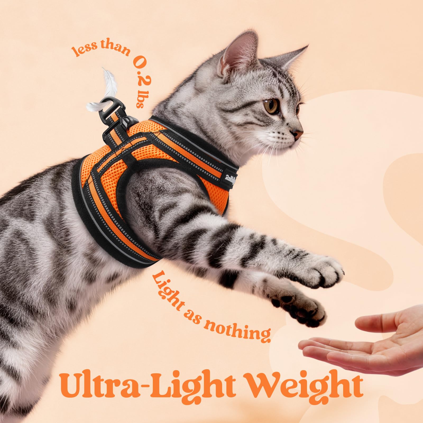 rabbitgoo Rabbitgoo Cat Harness and Leash Set Adjustable Soft Escape Proof Vest for Cats Light Orange M Comfortable Outdoor Walking Gear - View 6 of 9