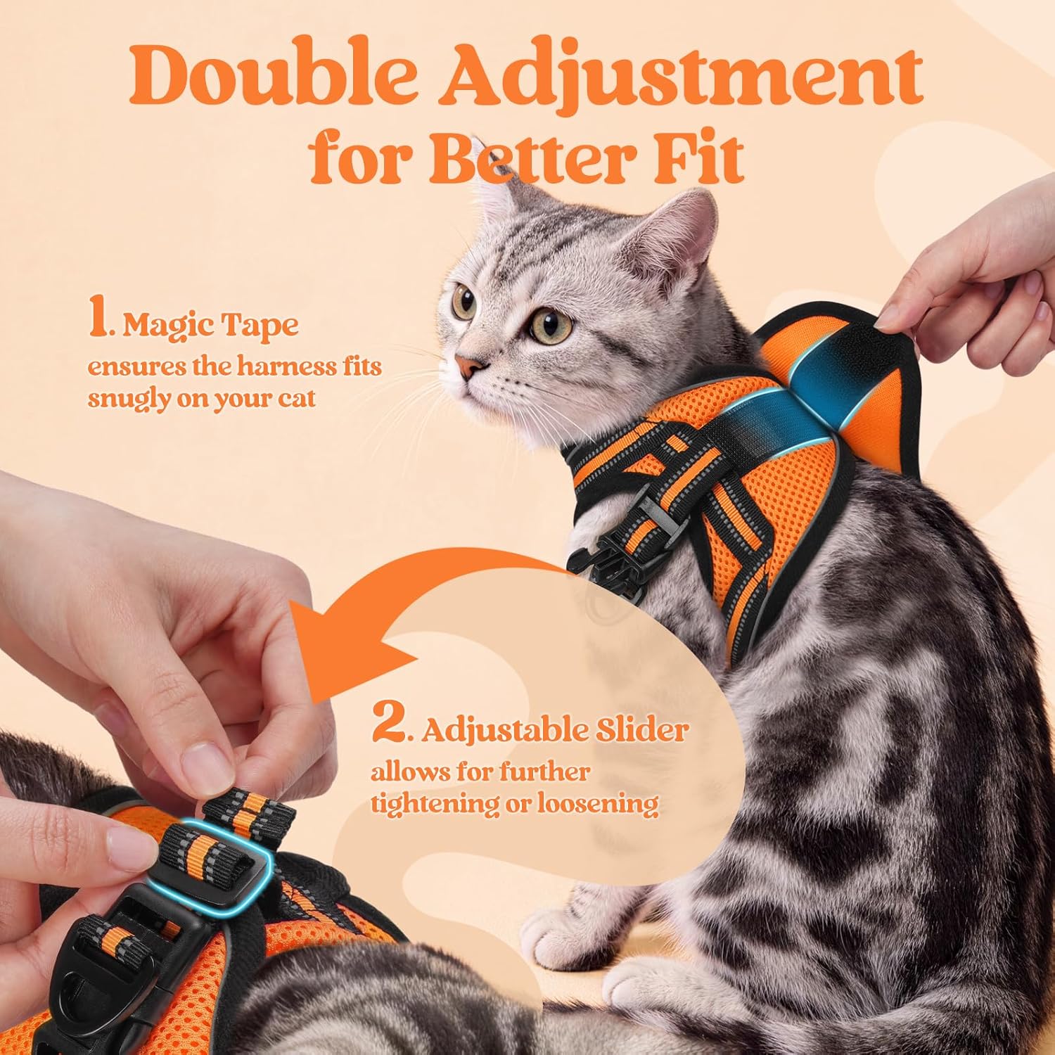 rabbitgoo Rabbitgoo Cat Harness and Leash Set Adjustable Soft Escape Proof Vest for Cats Comfortable Outdoor Use Light Orange Large - View 3 of 9