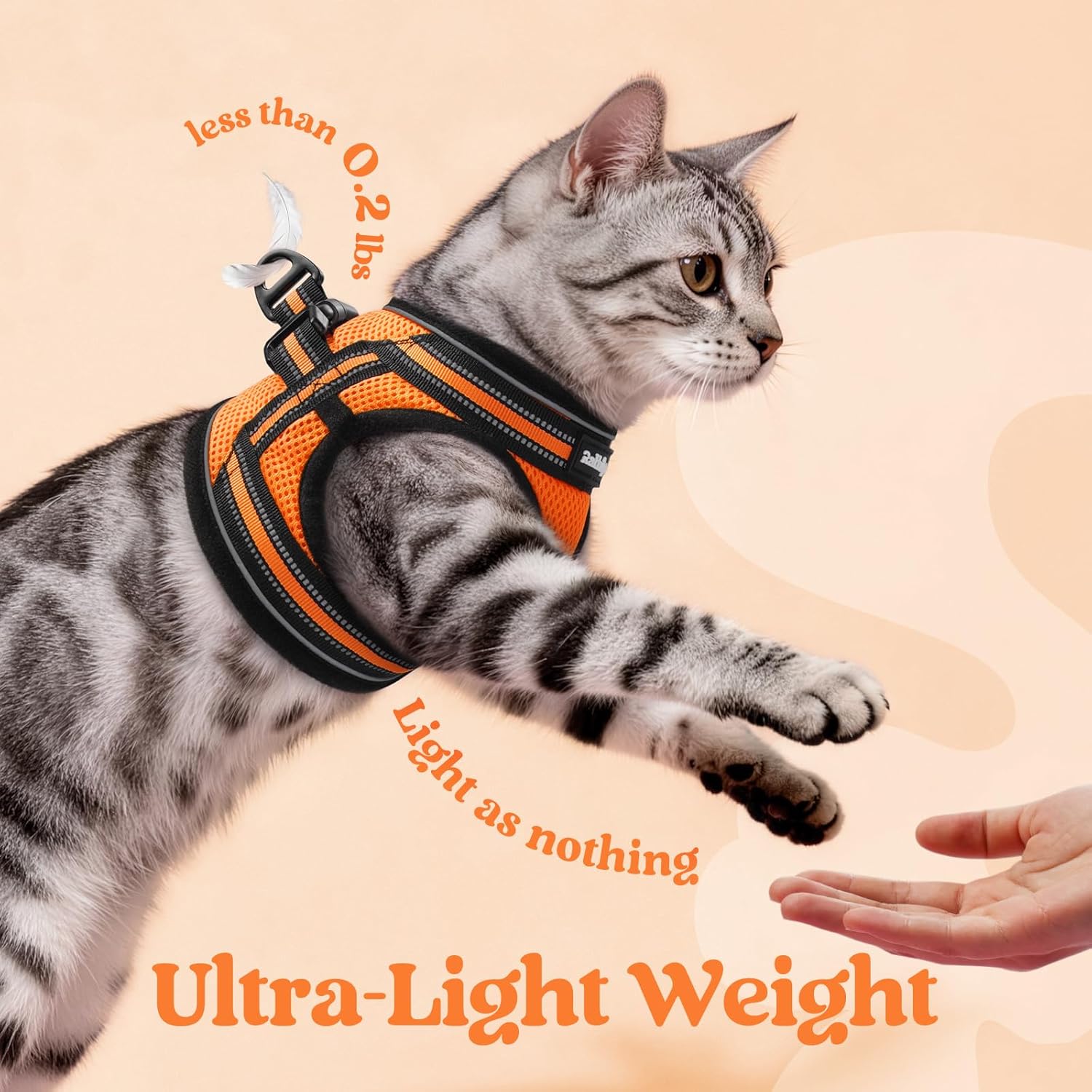 rabbitgoo Rabbitgoo Cat Harness and Leash Set Adjustable Soft Escape Proof Vest for Cats Comfortable Outdoor Use Light Orange Large - View 6 of 9
