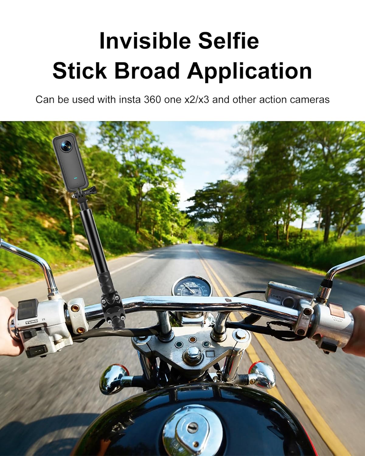 PULUZ Buy PULUZ Motorcycle Handlebar Mount Selfie Stick for GoPro & Insta360 - Adjustable 11-44.7 inch Monopod Stand - View 4 of 8