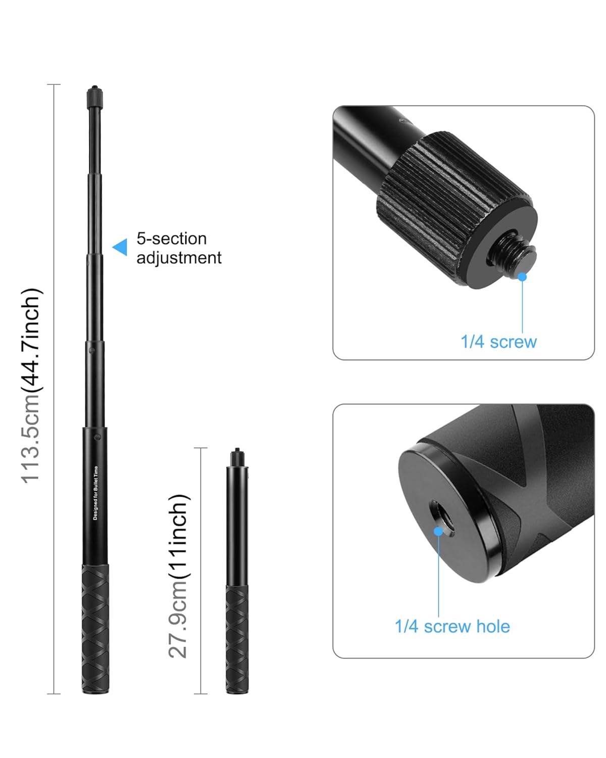 PULUZ Buy PULUZ Motorcycle Handlebar Mount Selfie Stick for GoPro & Insta360 - Adjustable 11-44.7 inch Monopod Stand - View 5 of 8