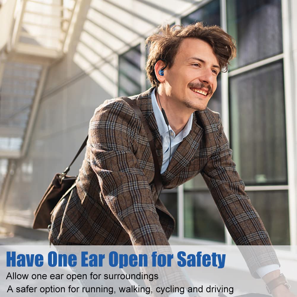 Stereo-to-Mono Single earbud with Mic and Control, Wired One Ear Earphone Headset w Over Ear Hook and Case for Cell Phones Laptop, In-ear Mono - View 5 of 8