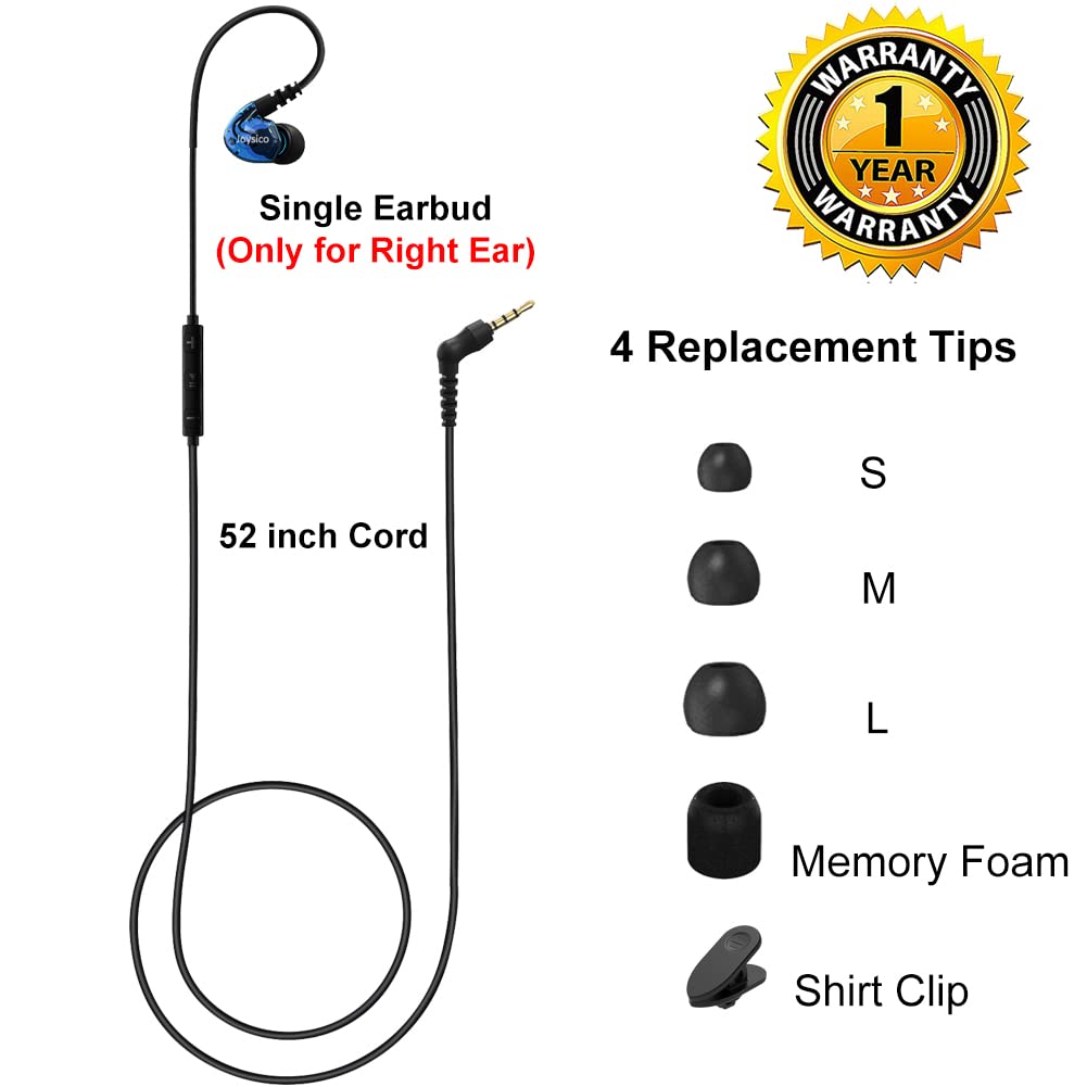 Stereo-to-Mono Single earbud with Mic and Control, Wired One Ear Earphone Headset w Over Ear Hook and Case for Cell Phones Laptop, In-ear Mono - View 8 of 8