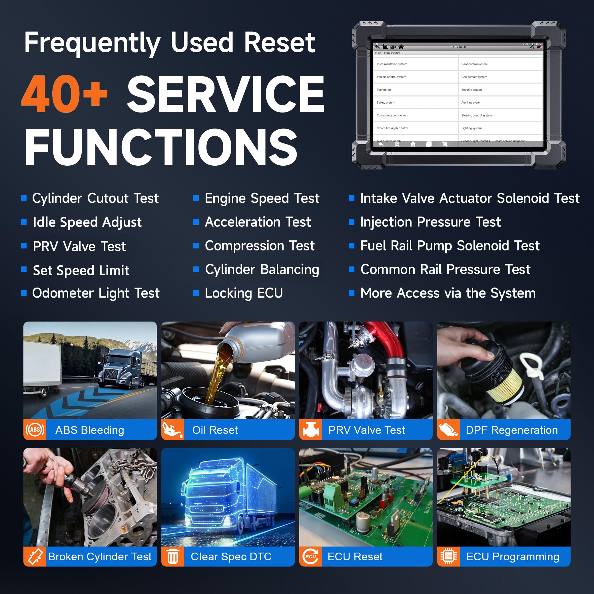 ANCEL X7HD 10 Inch Heavy Duty Truck Scanner Full System Diagnostic Tool for Diesel Trucks with DPF ECU Coding and 40 Plus Reset Functions - View 2 of 9