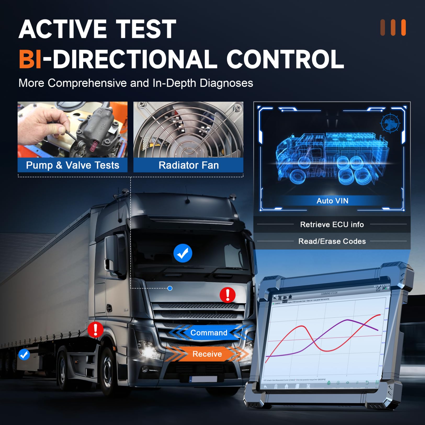 ANCEL X7HD 10 Inch Heavy Duty Truck Scanner Full System Diagnostic Tool for Diesel Trucks with DPF ECU Coding and 40 Plus Reset Functions - View 3 of 9