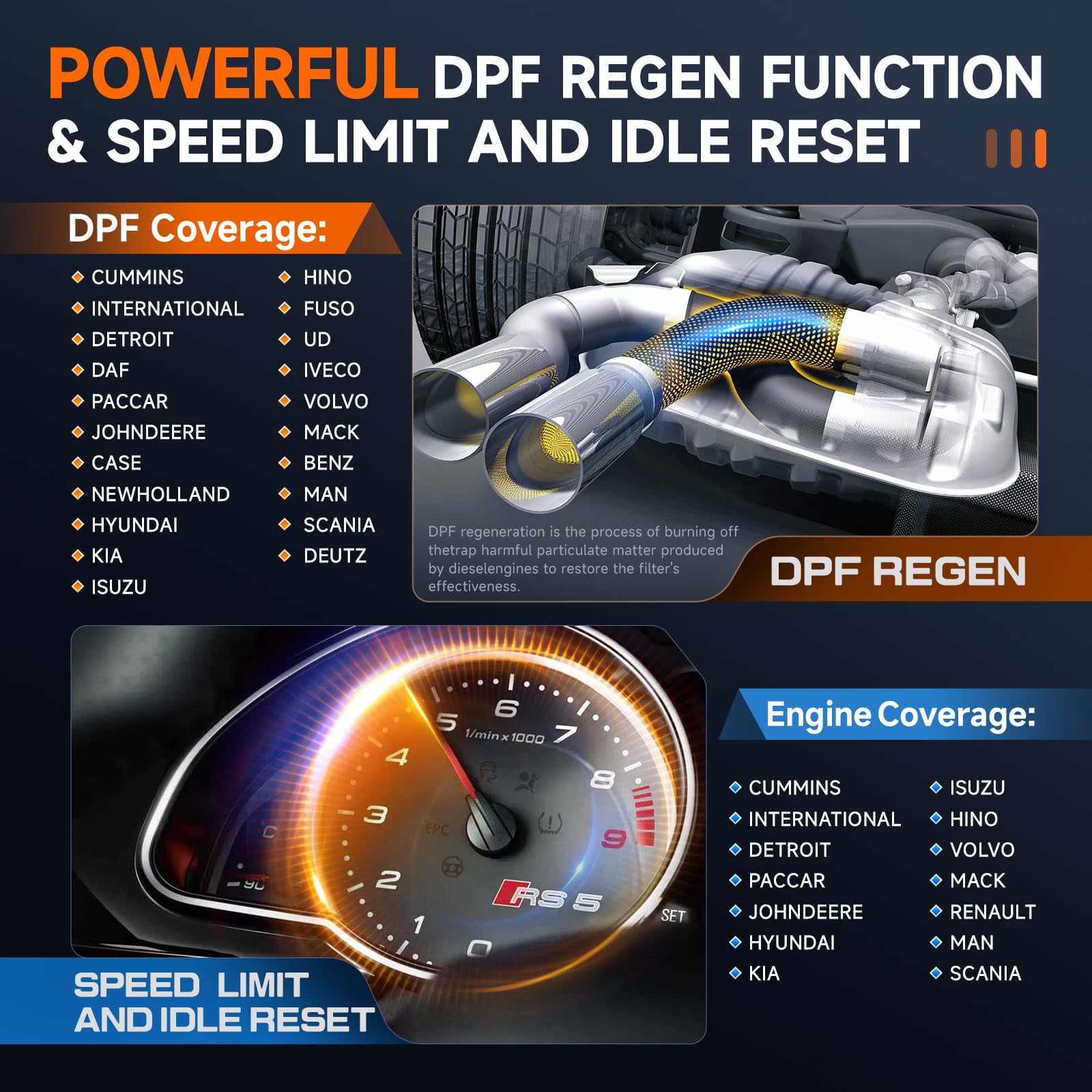 ANCEL X7HD 10 Inch Heavy Duty Truck Scanner Full System Diagnostic Tool for Diesel Trucks with DPF ECU Coding and 40 Plus Reset Functions - View 6 of 9