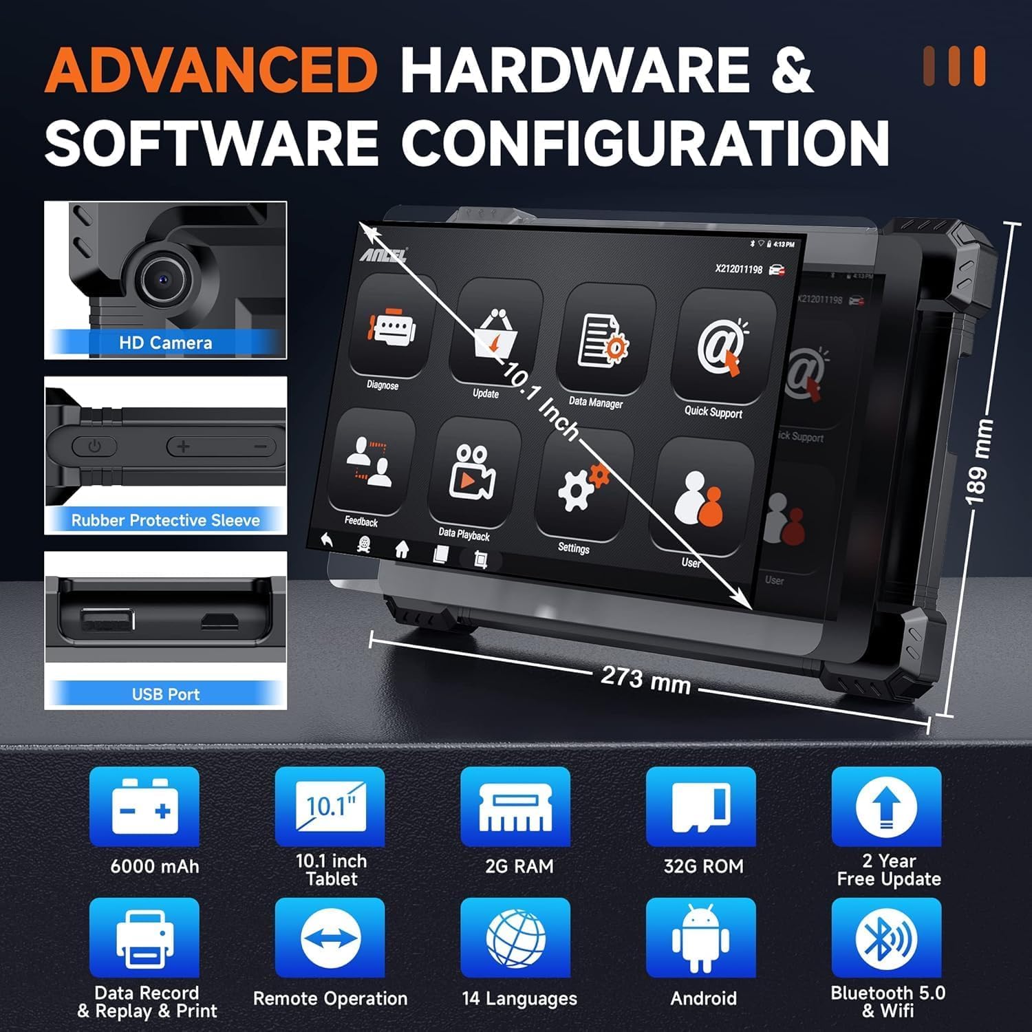 ANCEL X7HD 10 Inch Heavy Duty Truck Scanner Full System Diagnostic Tool for Diesel Trucks with DPF ECU Coding and 40 Plus Reset Functions - View 8 of 9