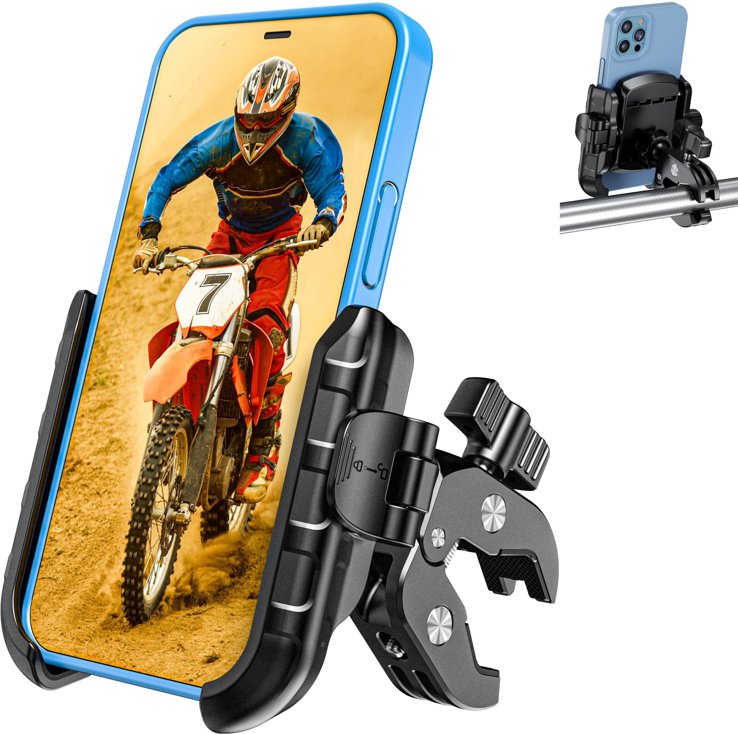 Kewig Motorcycle Phone Mount Holder- [Camera Friendly] [1s Lock and Release] Bike Phone Mount Handlebar Cell Phone Holder for Bicycle Scooter ATV,