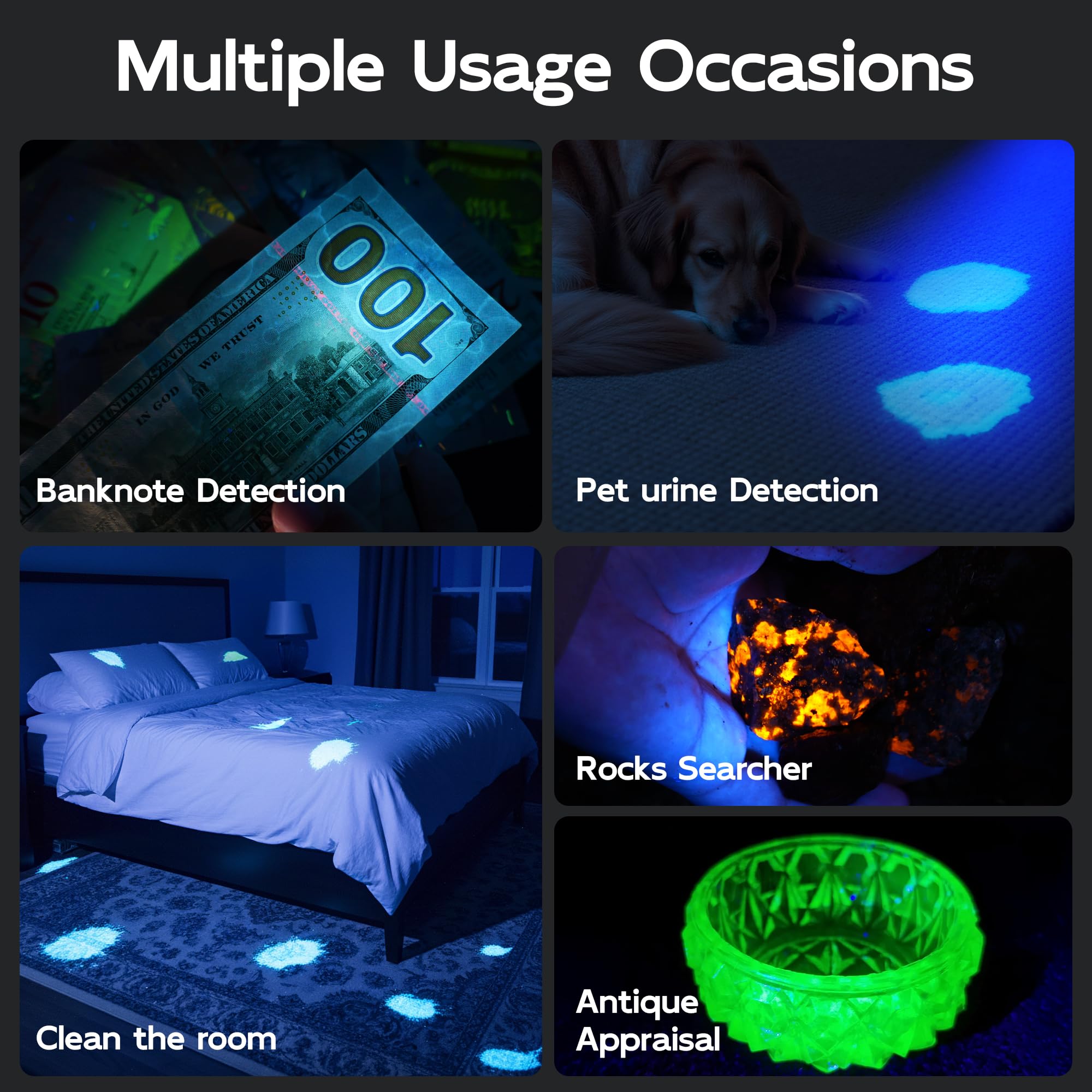 TactEagle TactEagle Mini UV Flashlight 365nm Portable Stain Detector for Pet Urine Kitchen Grease and Bathroom Stains with Clip and Keychain - View 3 of 8