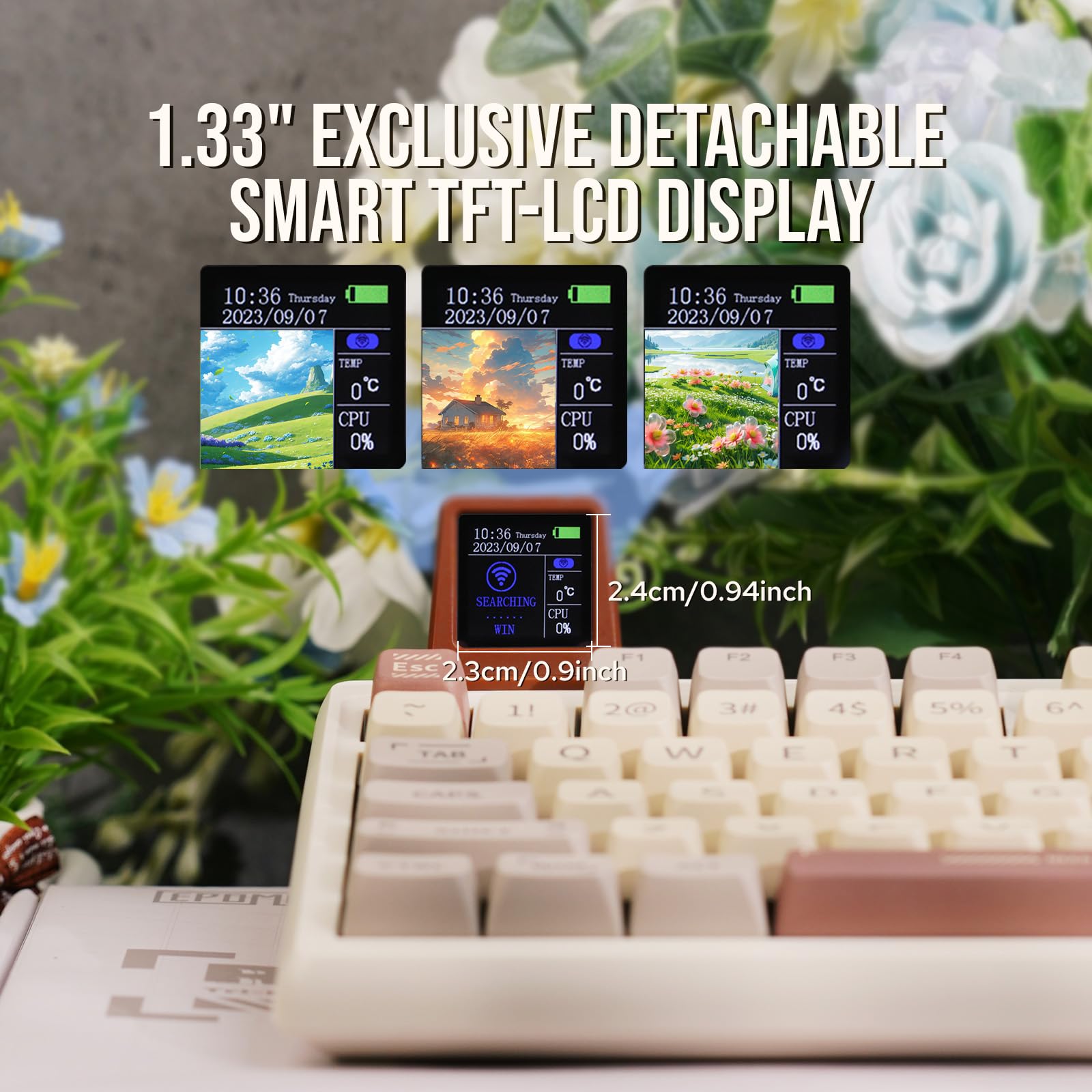 EPOMAKER RT100 Retro Gaming Keyboard with Display Screen, BT5.0 2.4G USB-C, 97 Keys Gasket Custom Keyboard, Hot Swappable, RGB Backlit, with Knob for - View 4 of 7