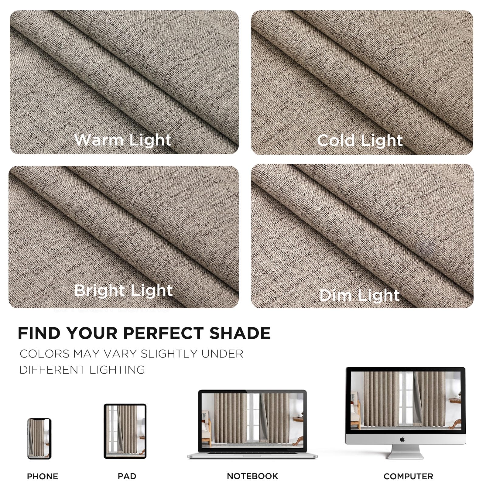 Joydeco Joydeco 96 Inch Blackout Linen Curtains 100% Darkening Drapes 2 Panels Set for Bedroom Living Room Thermal Insulated Rod Pocket - View 9 of 9