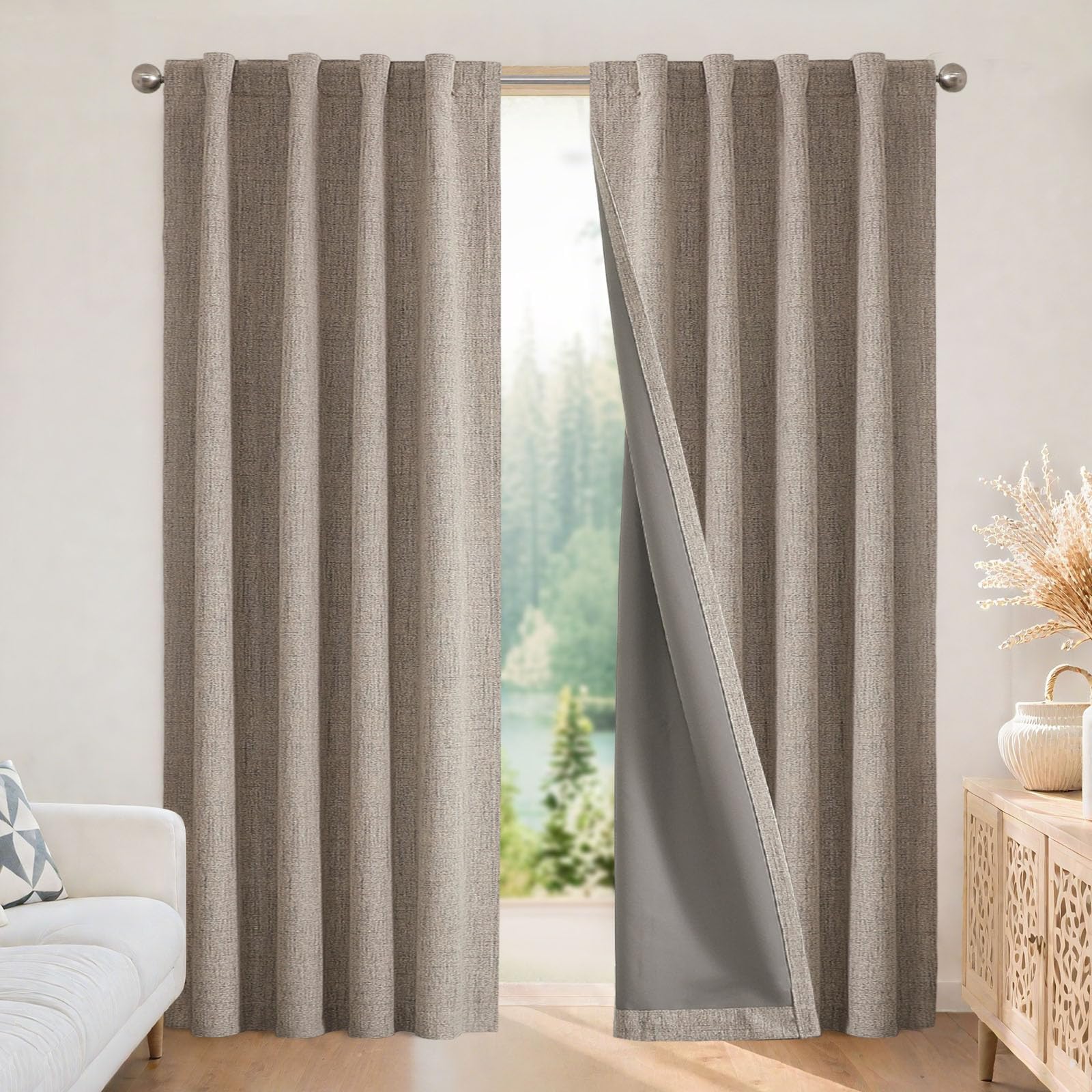 Joydeco Joydeco 96 Inch Blackout Linen Curtains 100% Darkening Drapes 2 Panels Set for Bedroom Living Room Thermal Insulated Rod Pocket