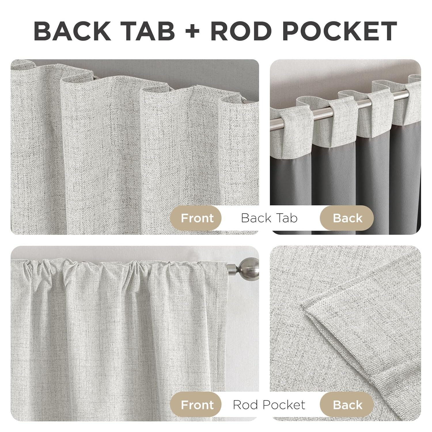 Joydeco Joydeco 100% Greyish White Blackout Curtains 108 Inch Long Linen 2 Panels Set for Bedroom Living Room Thermal Insulated Back Tab Rod Pocket - View 6 of 9