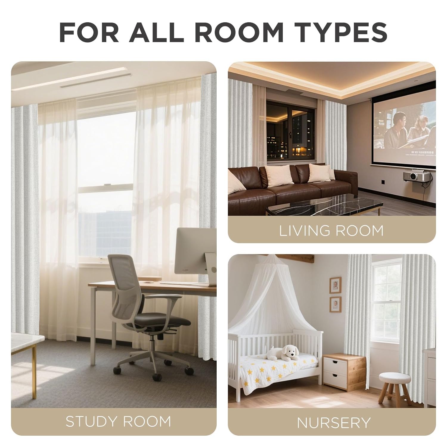 Joydeco Joydeco 100% Greyish White Blackout Curtains 108 Inch Long Linen 2 Panels Set for Bedroom Living Room Thermal Insulated Back Tab Rod Pocket - View 8 of 9