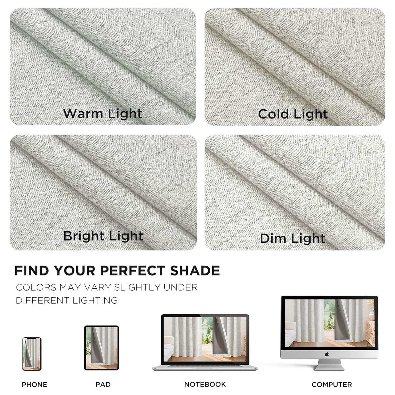 Joydeco Joydeco 100% Greyish White Blackout Curtains 108 Inch Long Linen 2 Panels Set for Bedroom Living Room Thermal Insulated Back Tab Rod Pocket - View 9 of 9