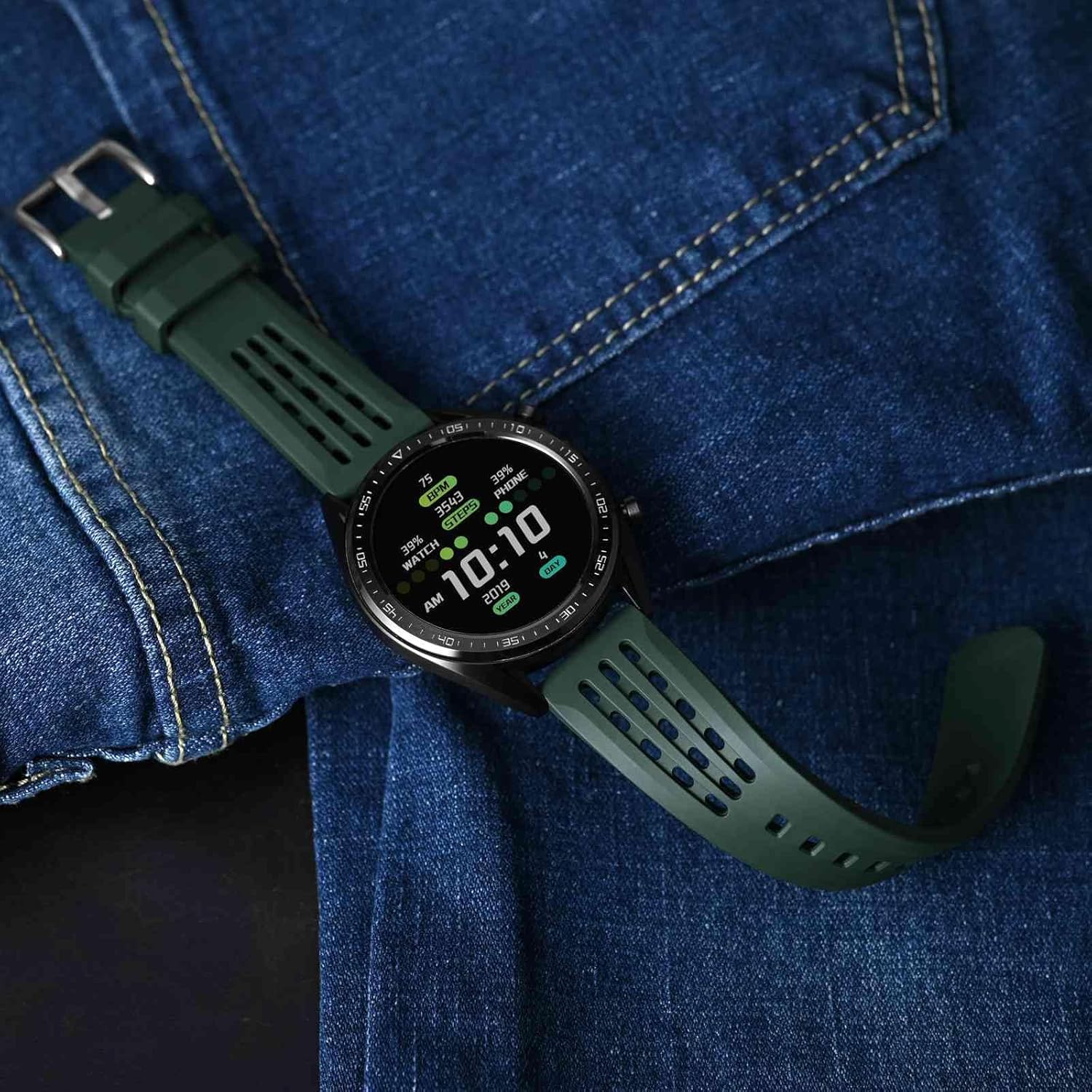 WOCCI WOCCI 22mm Rally Watch Band FKM Rubber Strap Quick Release Black Matte Buckle Red - View 6 of 9