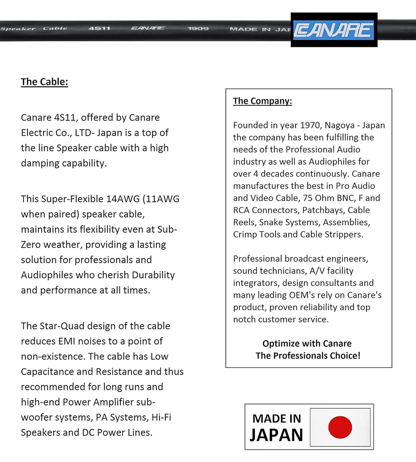 WORLDS BEST CABLES Worlds Best Cables 5 Foot Canare 4S11 Audiophile Grade HiFi Star Quad Single Speaker Cable for Center Channel with Eminence Gold Spade Connectors - View 2 of 6