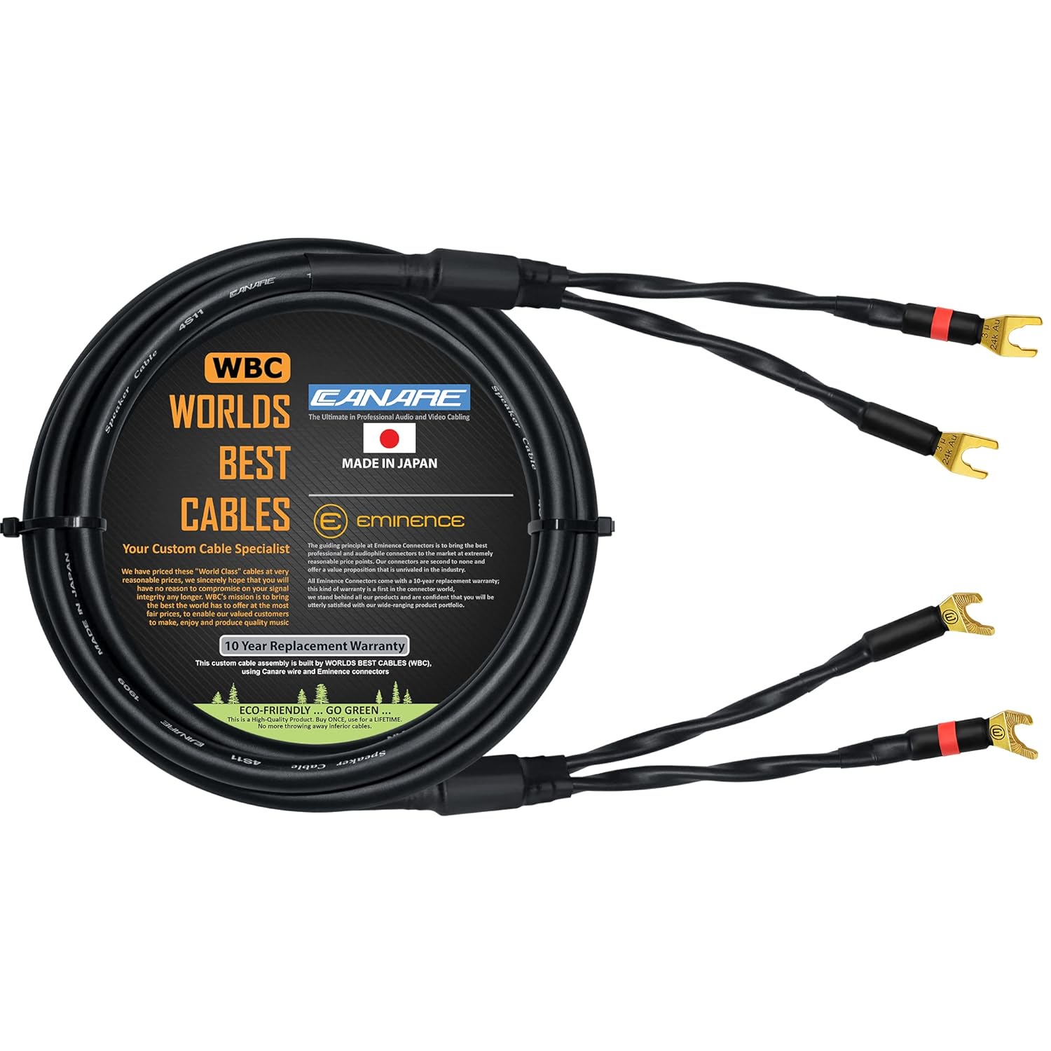Worlds Best Cables 5 Foot Canare 4S11 Audiophile Grade HiFi Star Quad Single Speaker Cable for Center Channel with Eminence Gold Spade Connectors