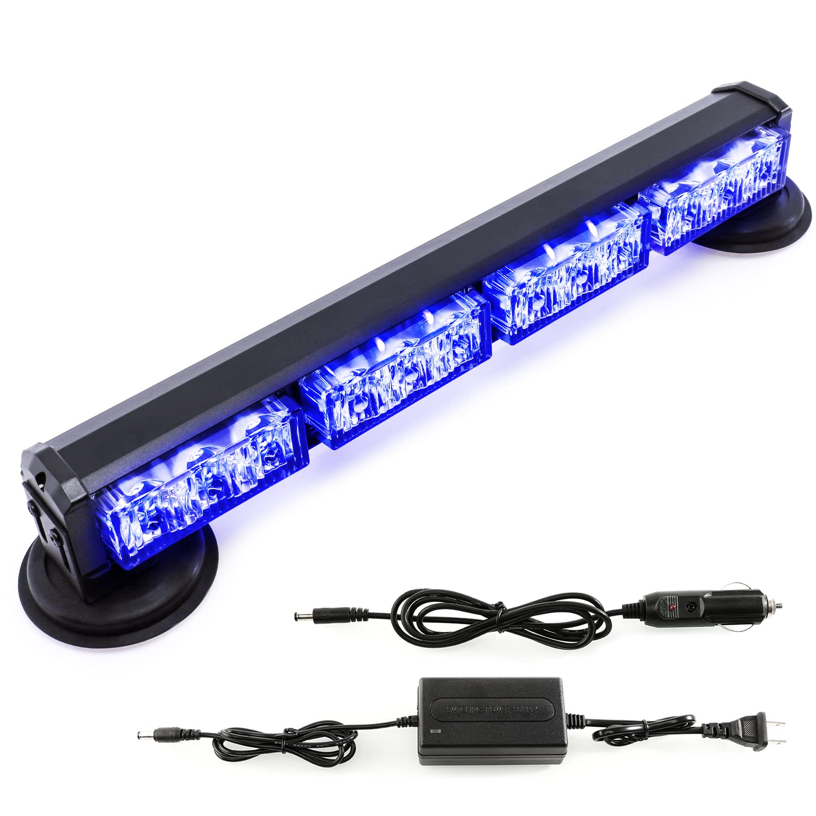BooYu 14.8" Blue Battery Powered Police Firefighter Emergency Strobe Lights Bar for Trucks Vehicles Rechargeable Wireless Rooftop Mini Hazard