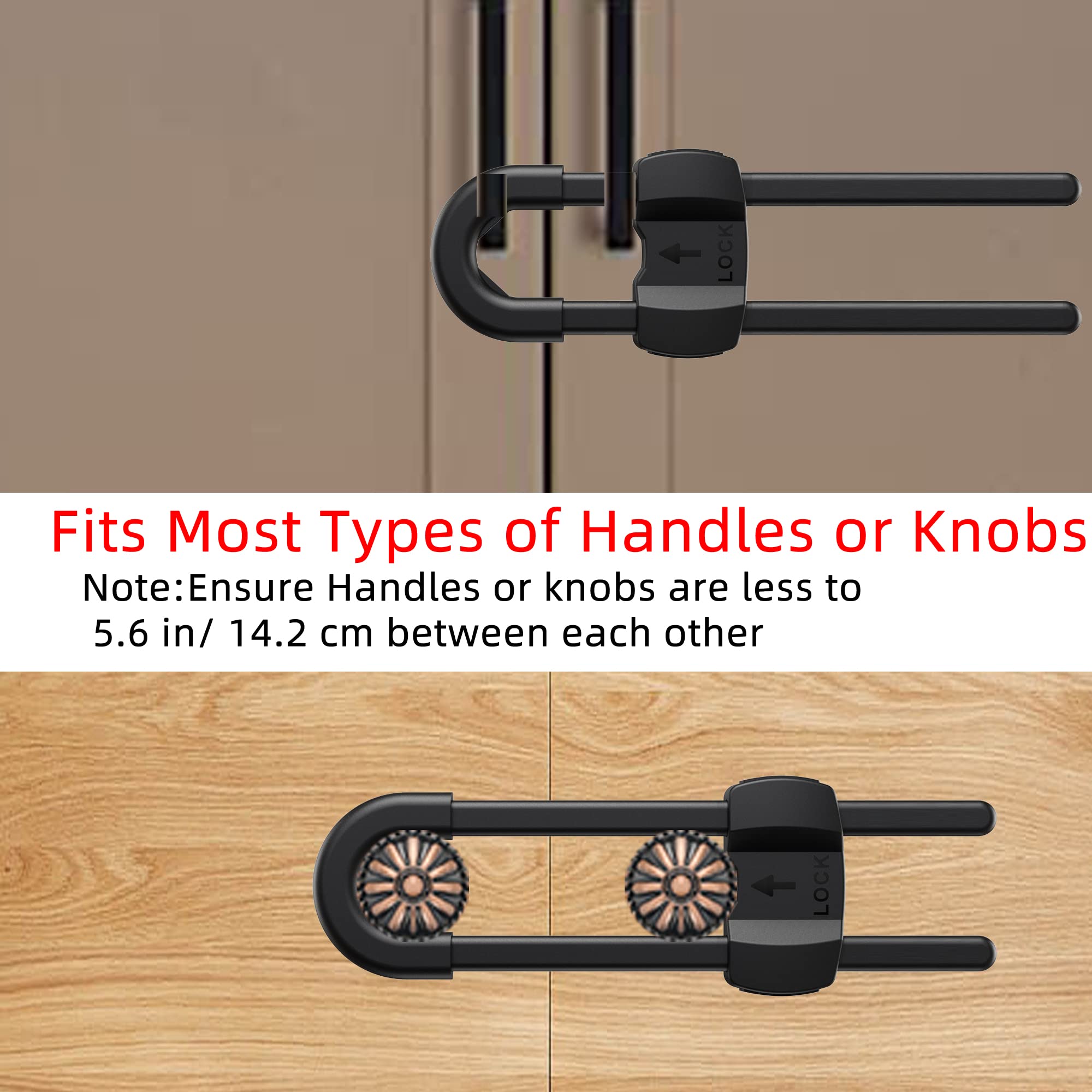 TERDEWE 10 Pack Black 4 Button Cabinet Locks Adjustable U Shaped Child Safety Locks for Wardrobe Kitchen Bathroom Drawer Fridge Cupboard Doors - View 2 of 5