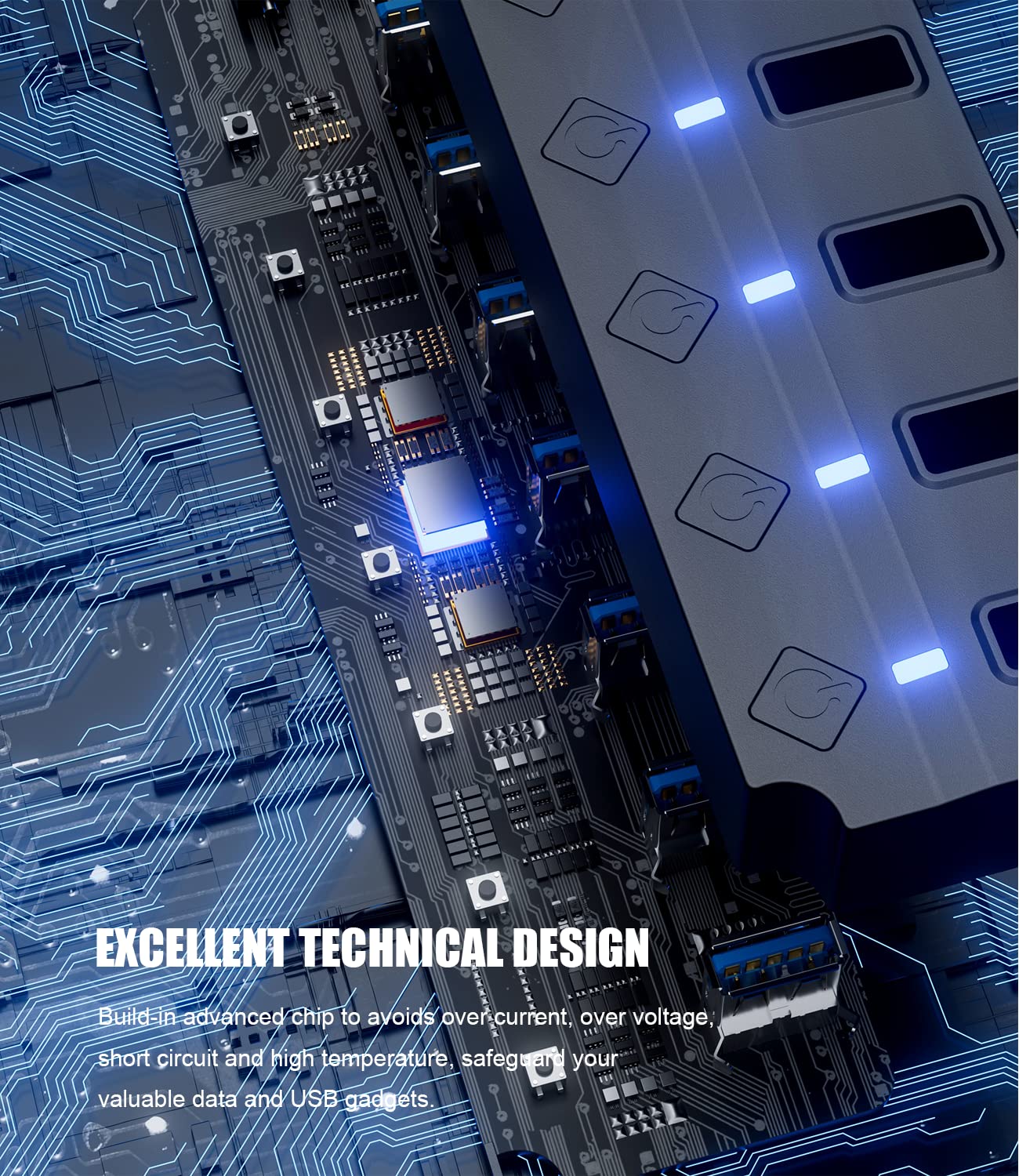 PANPEO PANPEO 7-Port USB 3.0 Hub Splitter with 3ft Cable for Laptop PC Surface Pro PS4 PS5 Flash Drive Mobile HDD with LED On Off Switch - View 6 of 7