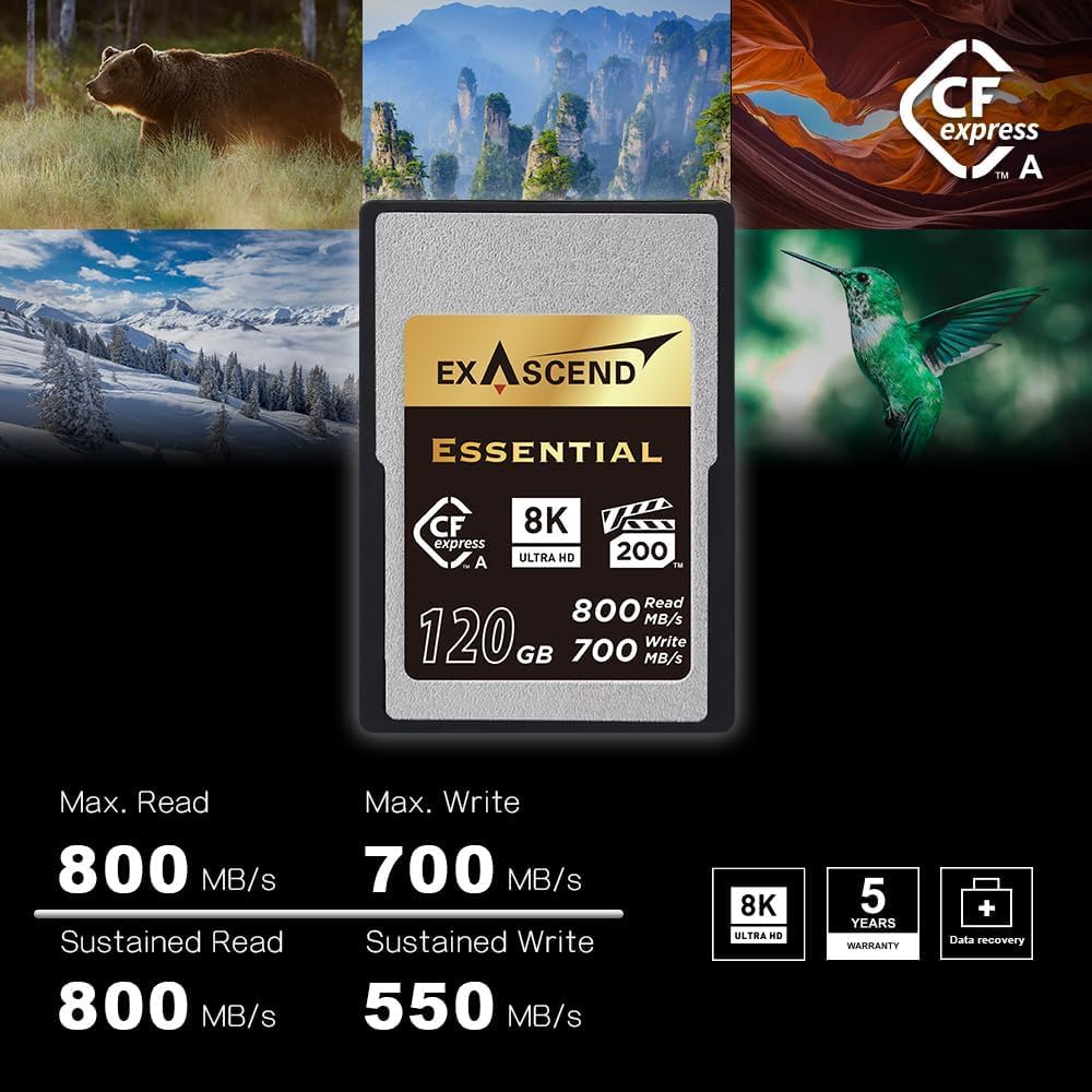 Exascend Exascend Essential CFexpress Type A Card 120GB 180GB 240GB 480GB High Speed 800MBs for Sony a1 a7S III a7 IV FX3 FX6 - View 3 of 9
