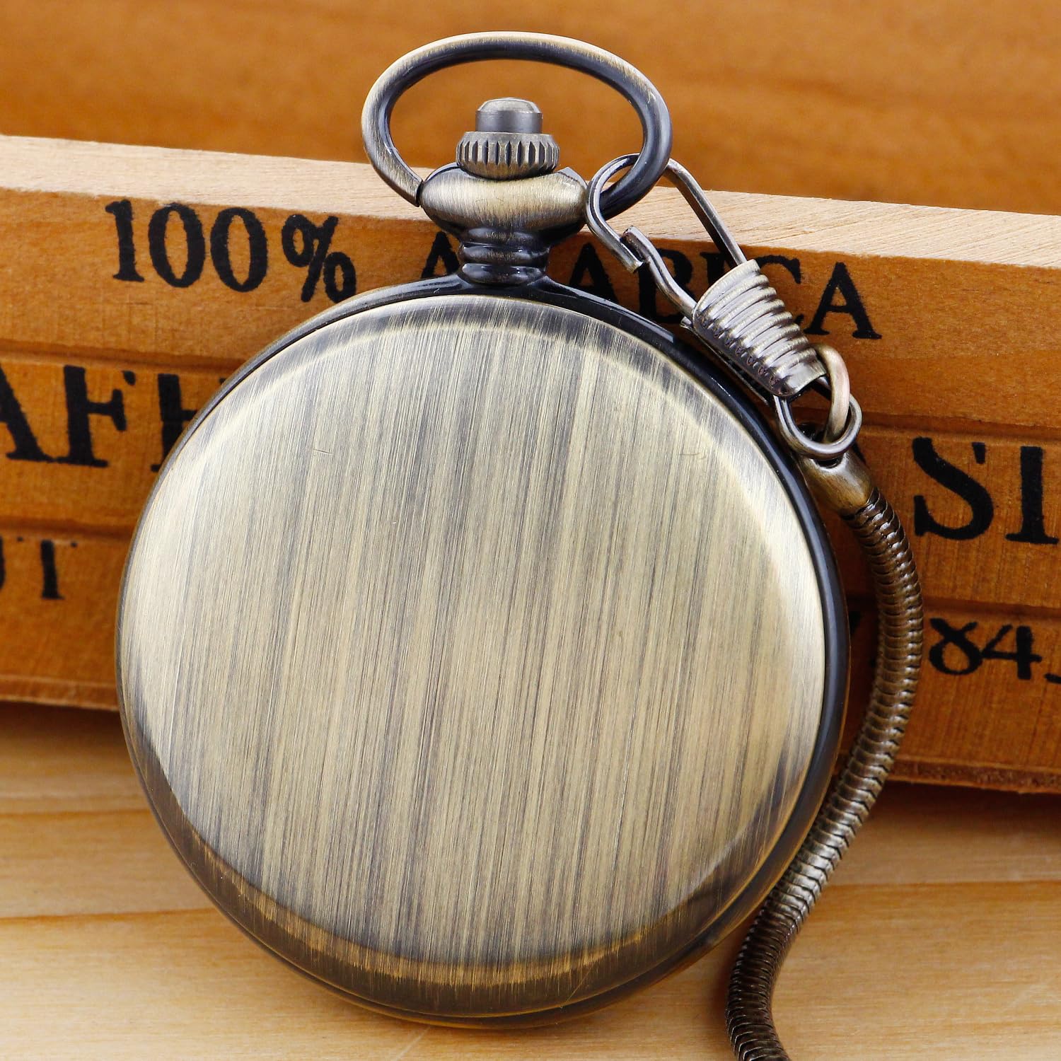 Realpoo Hollow Roman Digital Pocket Watch Cover for Men Quartz Pocket Watch with Chain HVQ-bronze Calendar Roman Dial - View 6 of 8