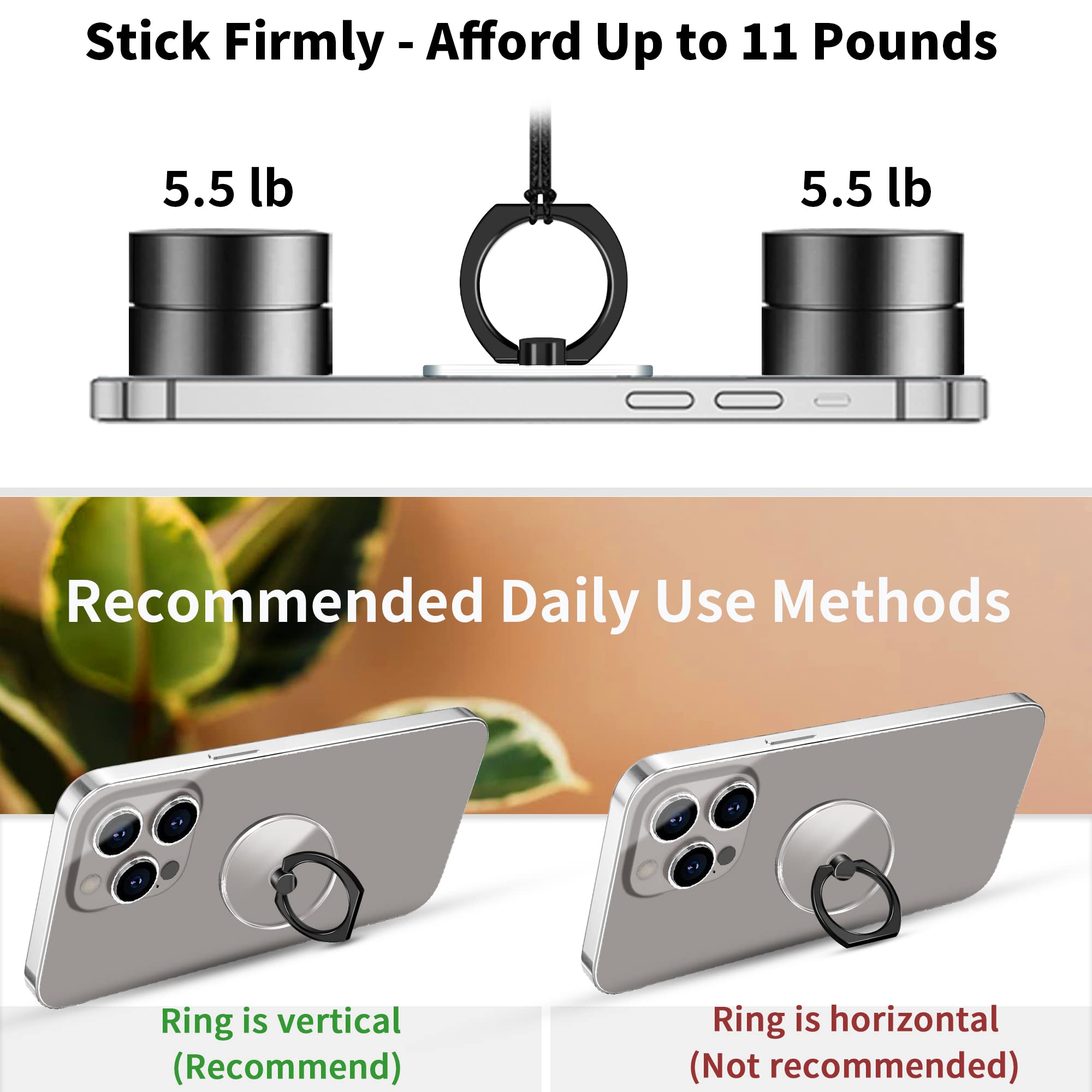 TACOMEGE Transparent Clear Phone Ring Grips Holder Kickstand, Finger Ring Stand for Cell Phone Tablet Case Accessories Round (BK R) - View 2 of 6