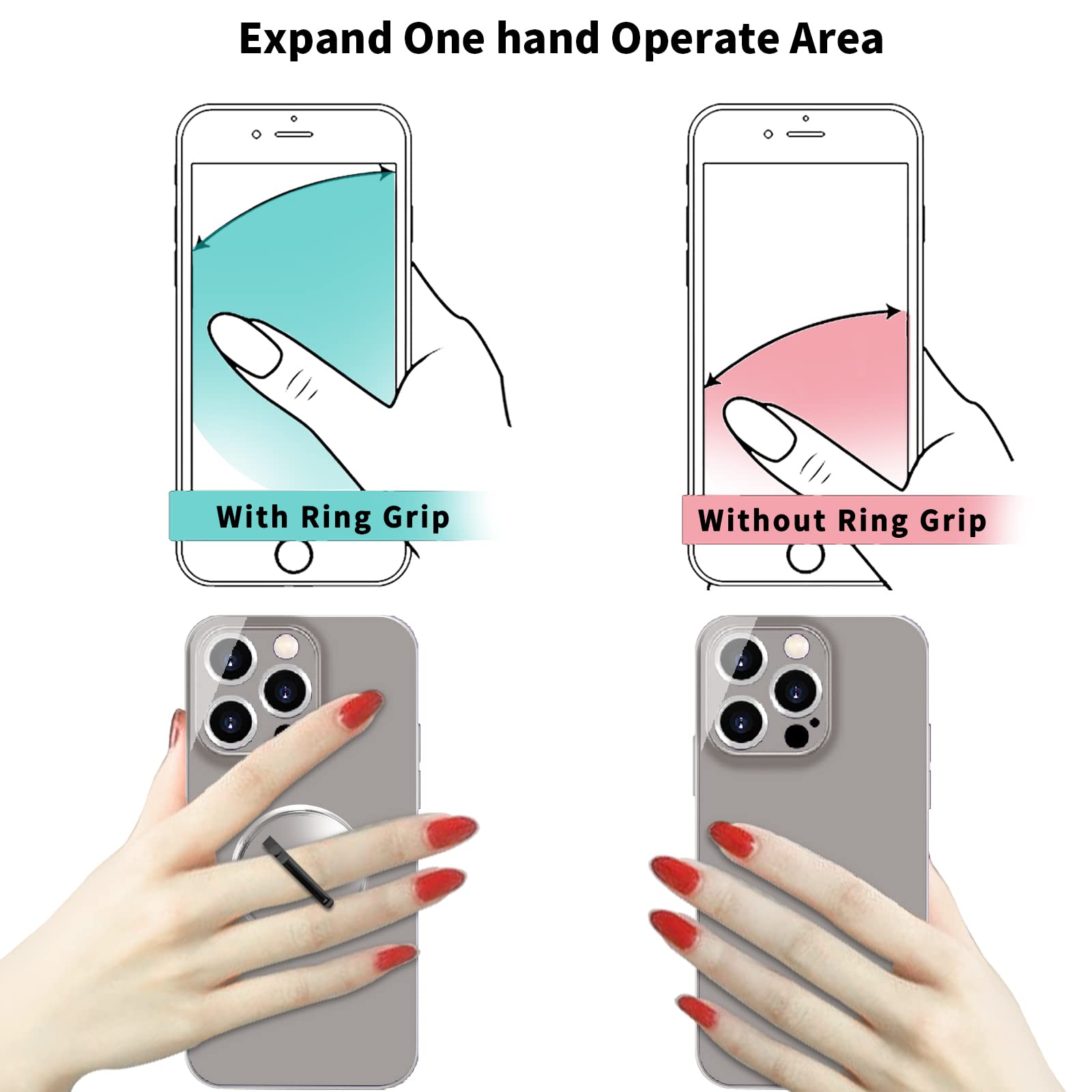 TACOMEGE Transparent Clear Phone Ring Grips Holder Kickstand, Finger Ring Stand for Cell Phone Tablet Case Accessories Round (BK R) - View 4 of 6