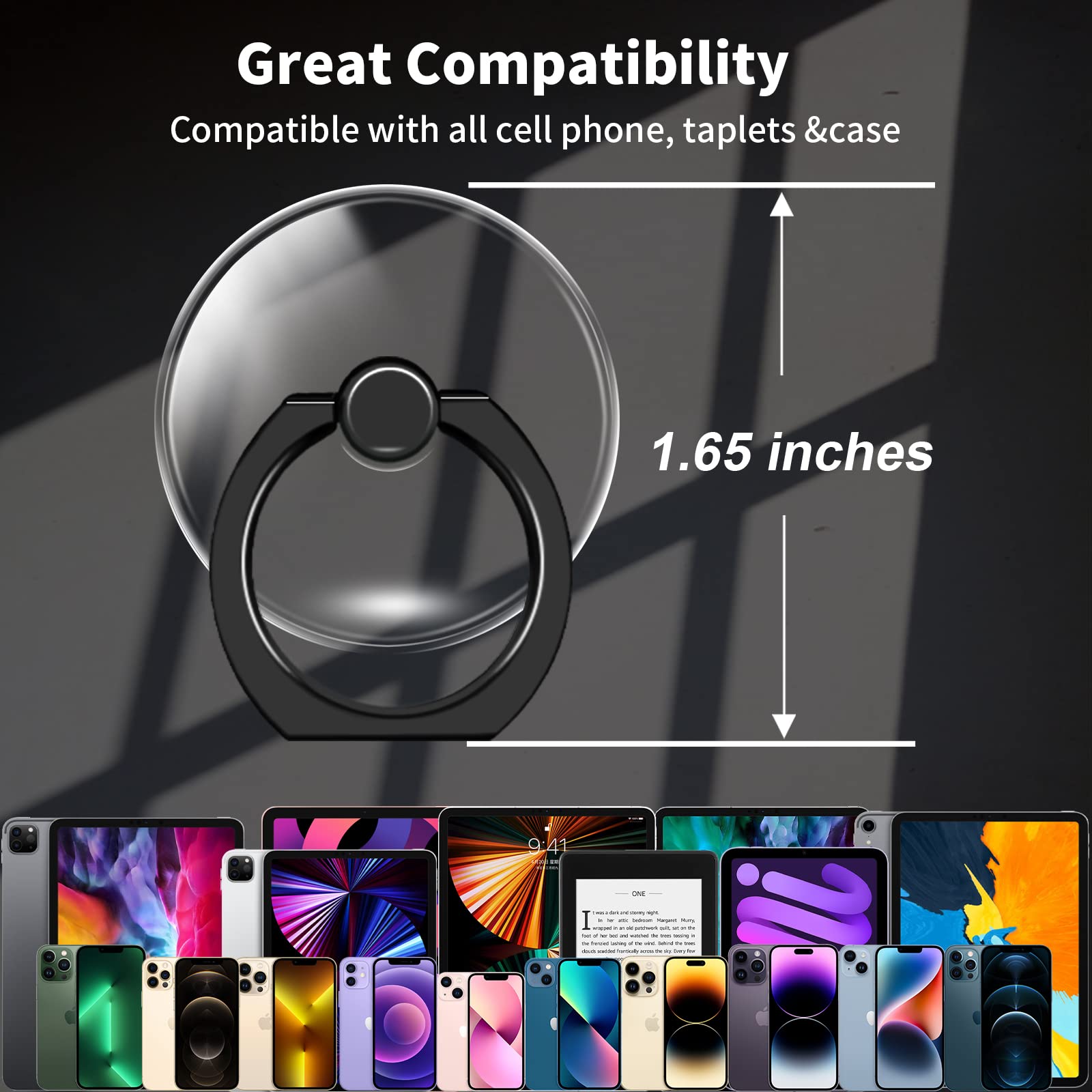 TACOMEGE Transparent Clear Phone Ring Grips Holder Kickstand, Finger Ring Stand for Cell Phone Tablet Case Accessories Round (BK R) - View 5 of 6