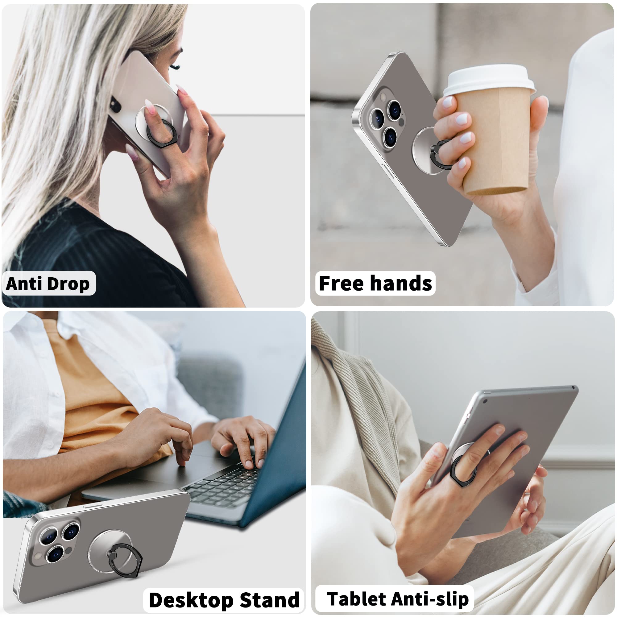 TACOMEGE Transparent Clear Phone Ring Grips Holder Kickstand, Finger Ring Stand for Cell Phone Tablet Case Accessories Round (BK R) - View 6 of 6