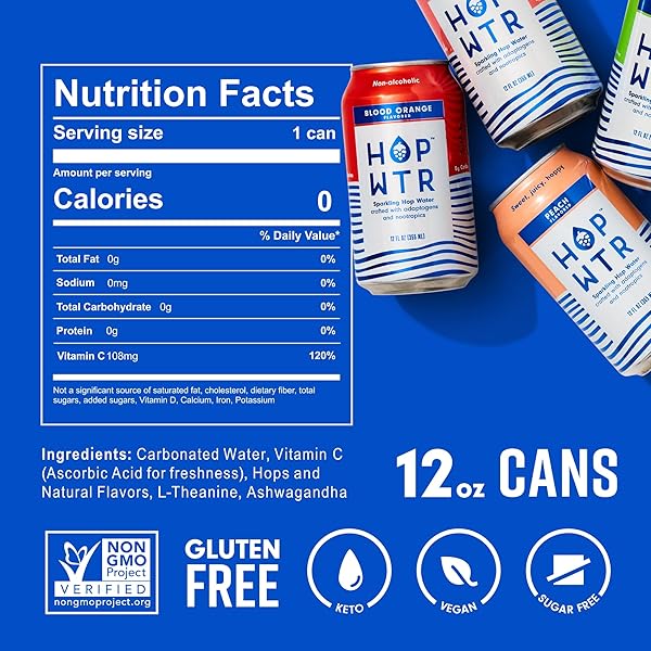 HOP WTR Shop HOP WTR Sparkling Hop Water Variety Pack - Sugar Free, Low Carb Non-Alcoholic Drinks with Adaptogens & Nootropics - 12 Cans - View 5 of 9